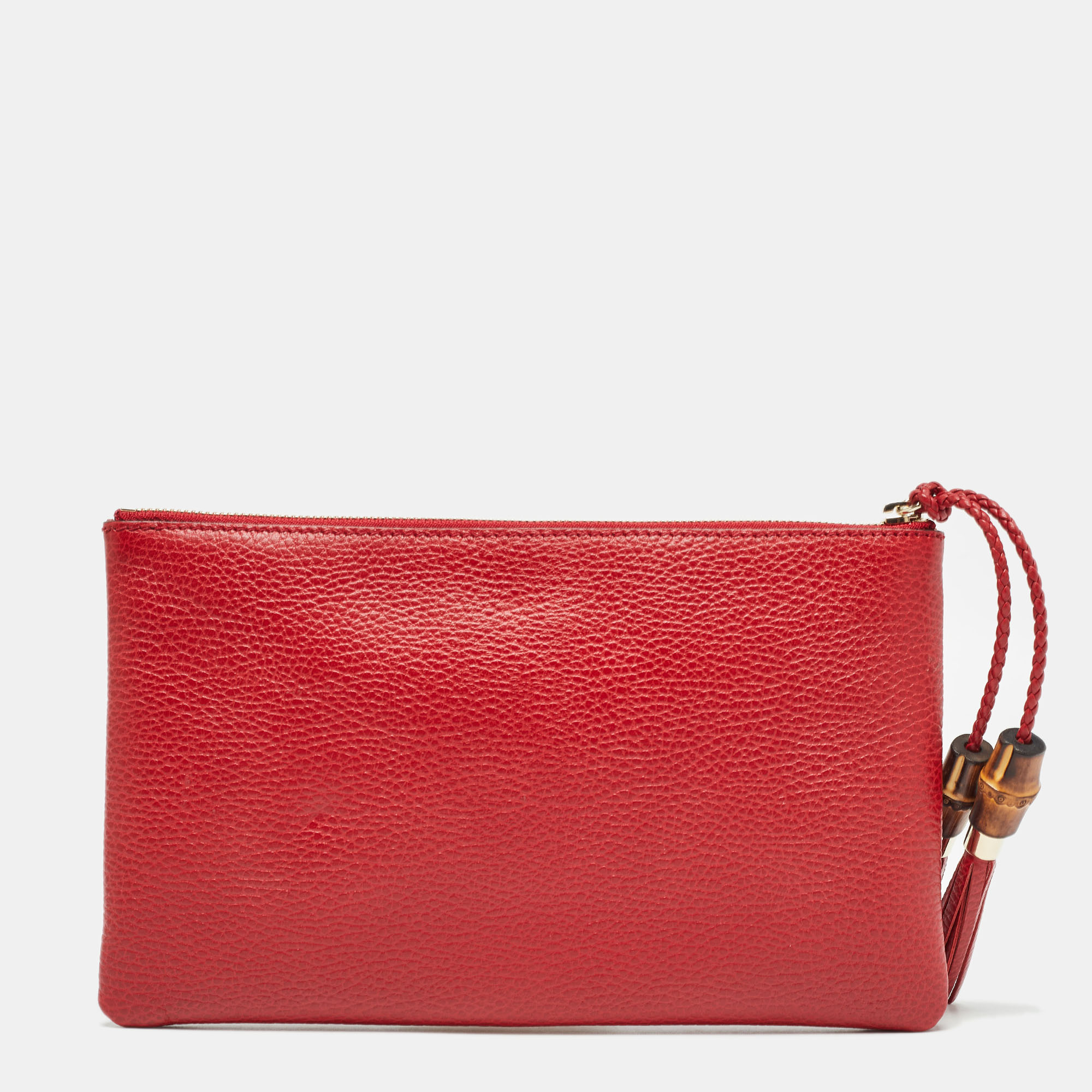 

Gucci Red Leather Bamboo Tassel Zip Pouch