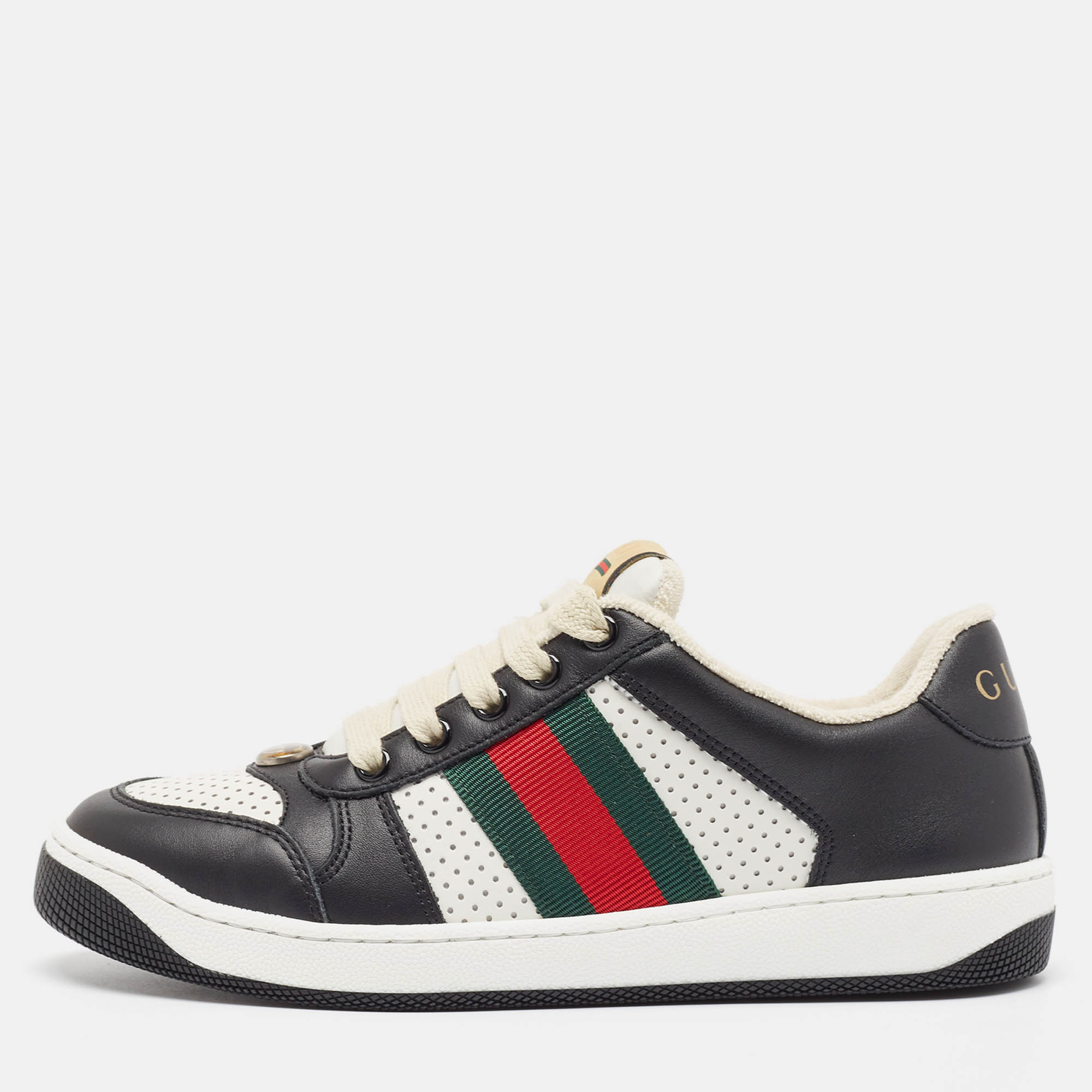 

Gucci Black/White Perforated Leather Screener Sneakers Size