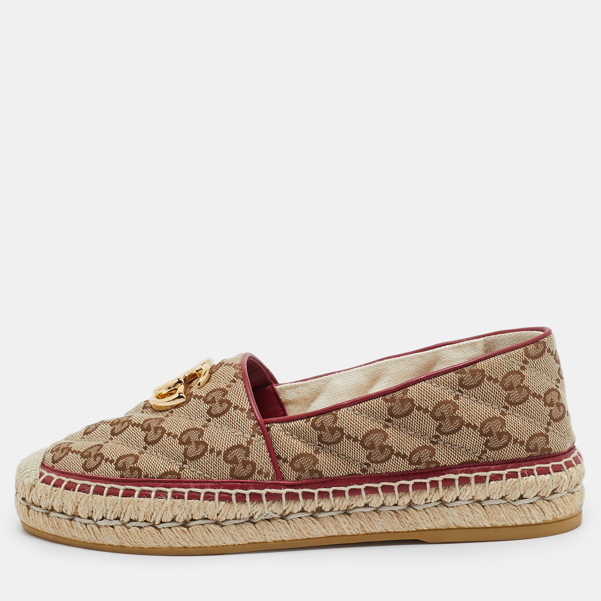 

Gucci Brown/Beige Matelasse GG Canvas GG Marmont Espadrille Flats Size