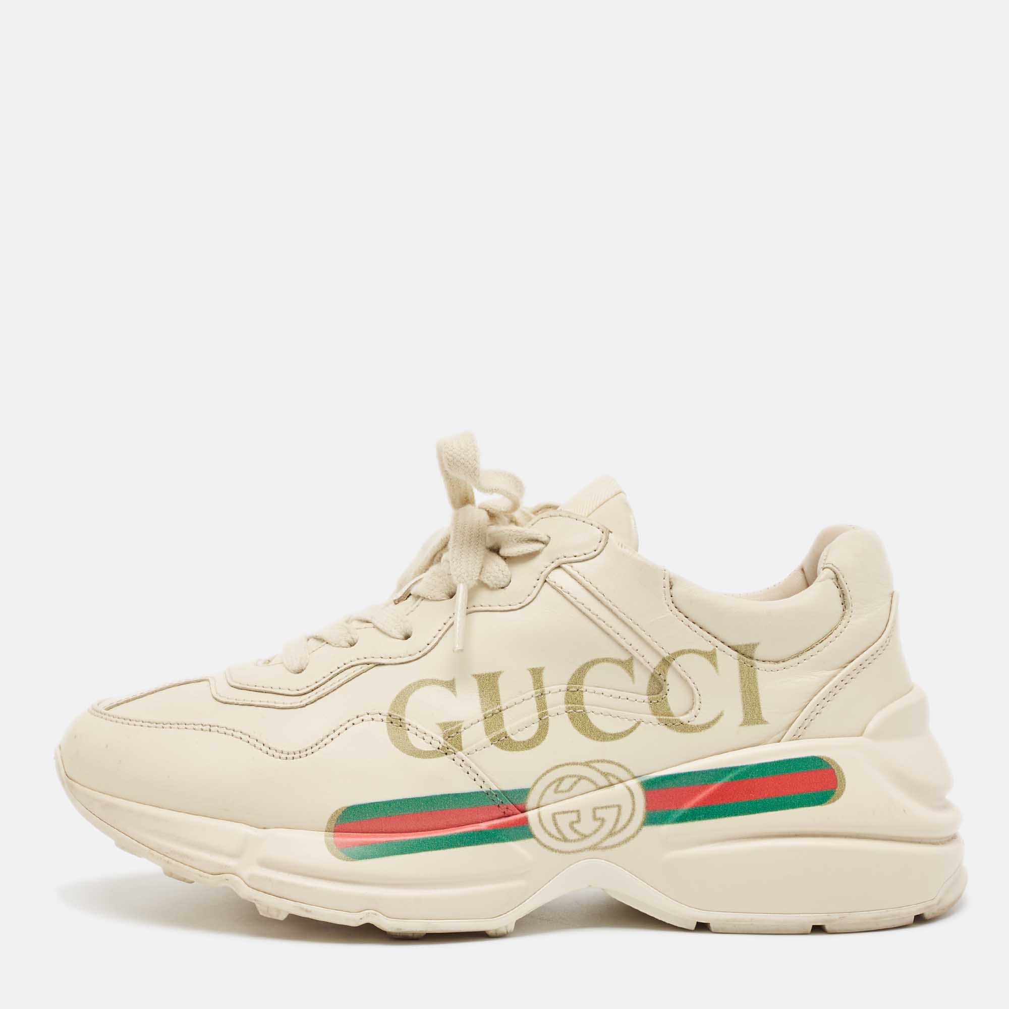 

Gucci Cream Leather Vintage Logo Rhyton Sneakers Size