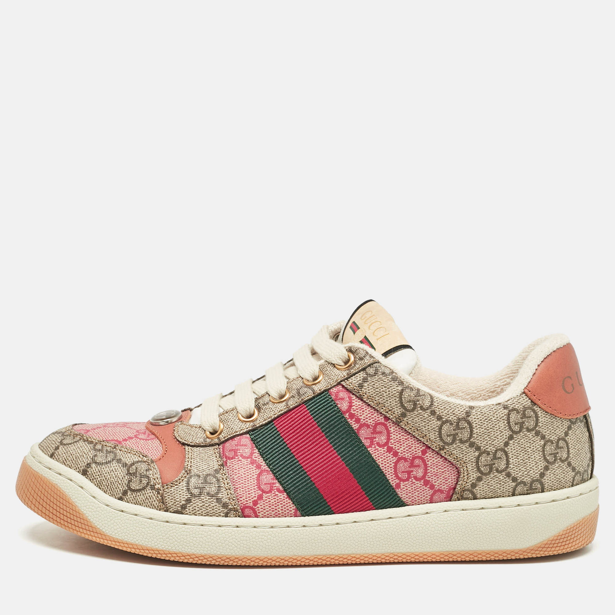 

Gucci Multicolor Canvas and Leather Screener Lace Up Sneakers Size