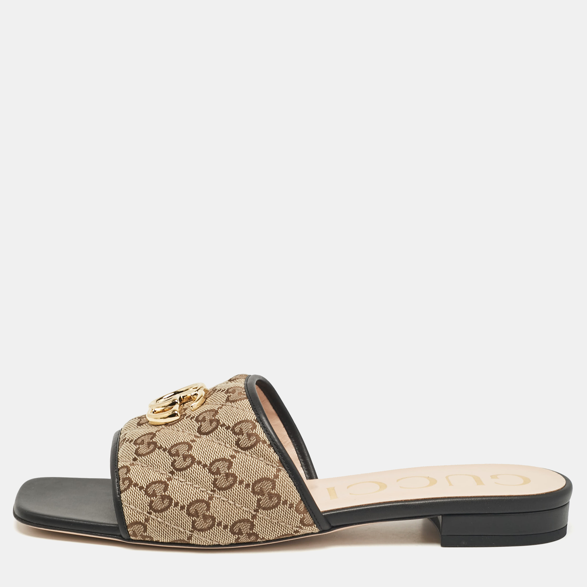 

Gucci Brown/Beige Quilted GG Canvas Jolie Flat Slides Size