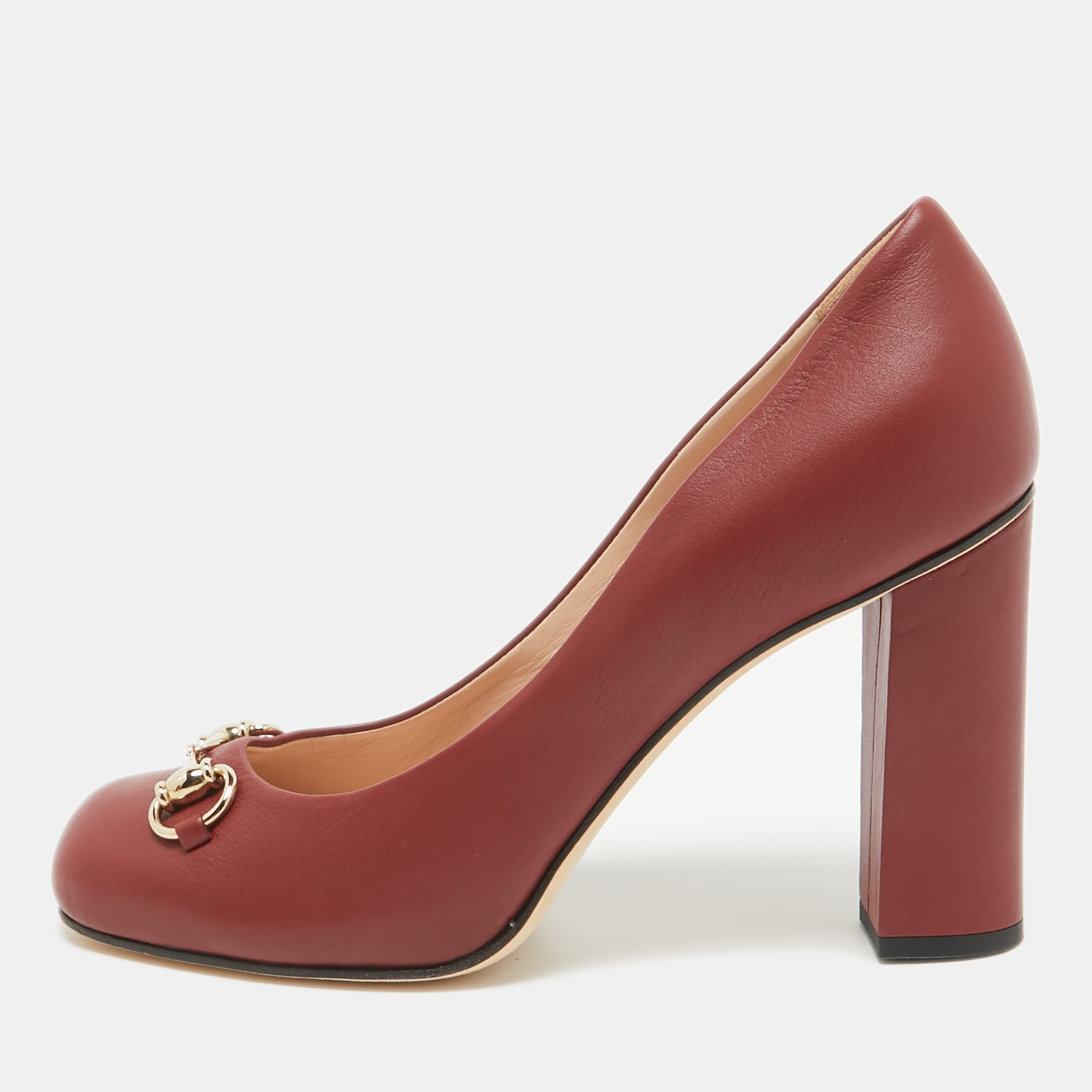 

Gucci Burgundy Leather Horsebit Block Heel Pumps Size