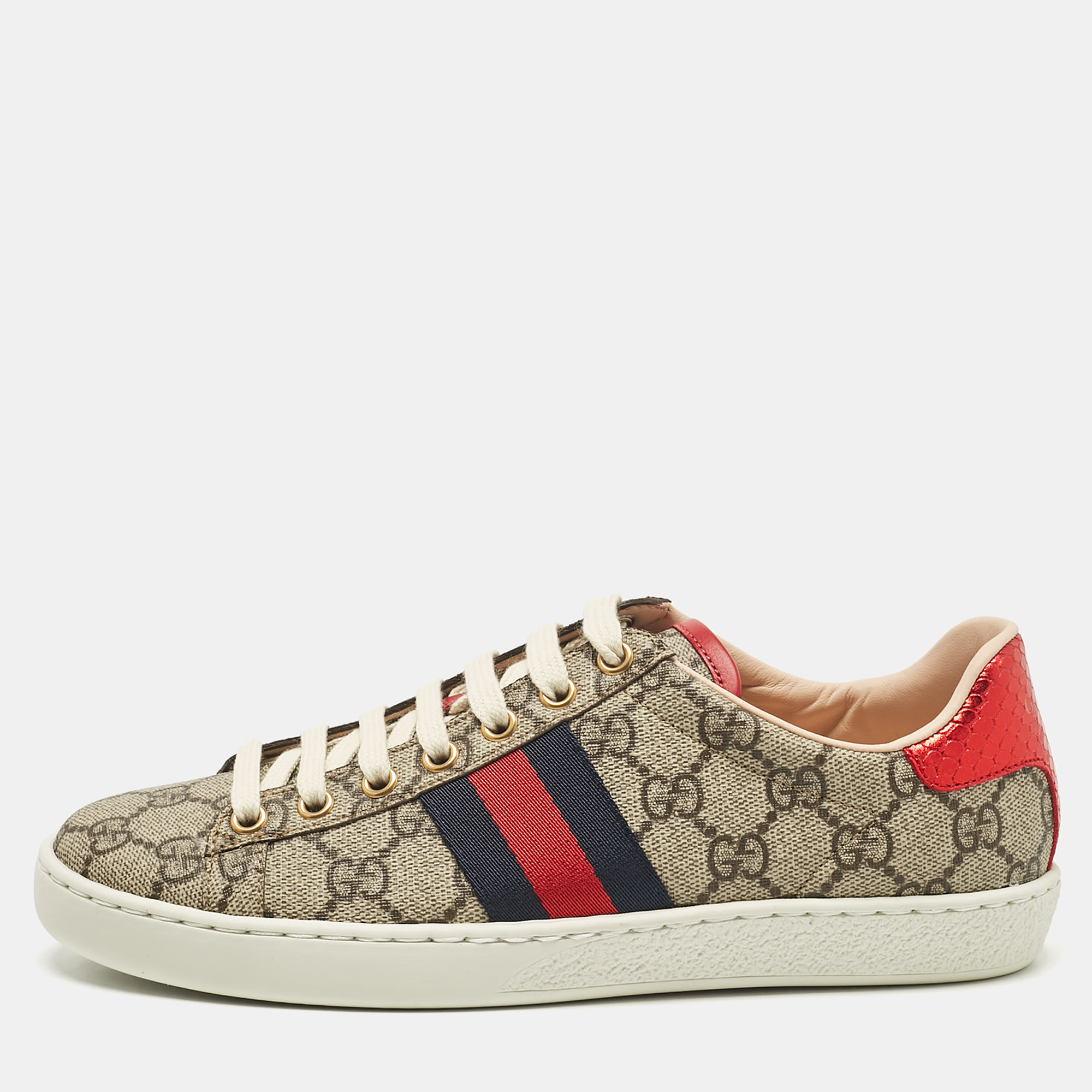 

Gucci Beige/Brown GG Supreme Canvas Ace Sneakers Size