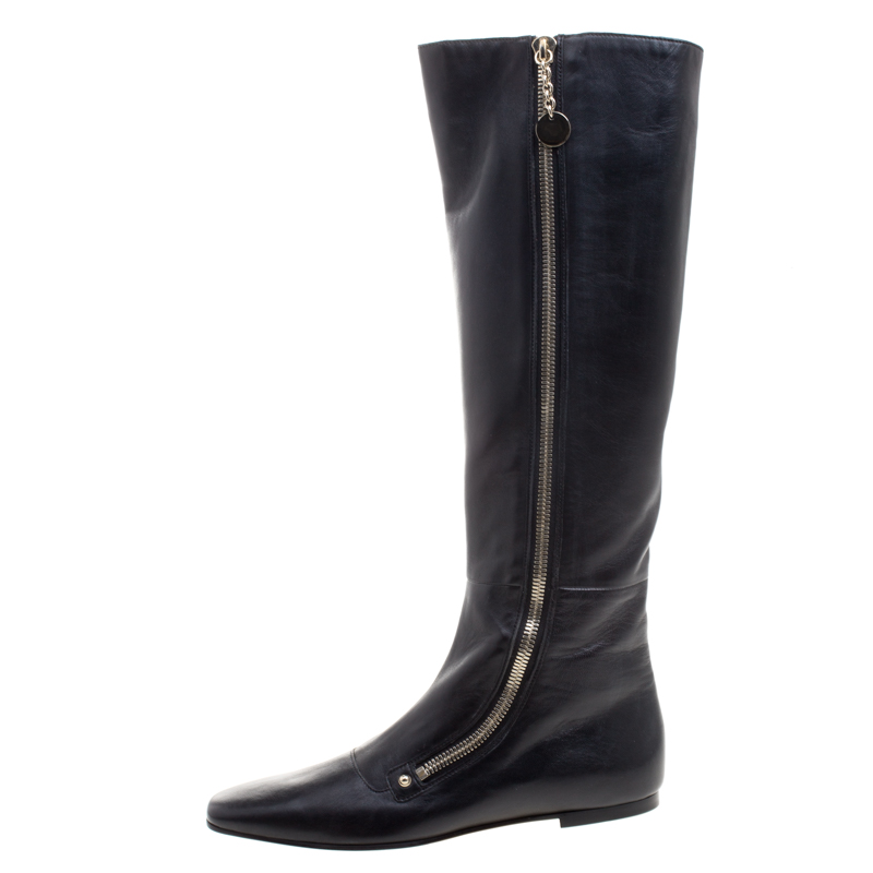 

Gucci Black Leather Zip Up Knee Length Boots Size