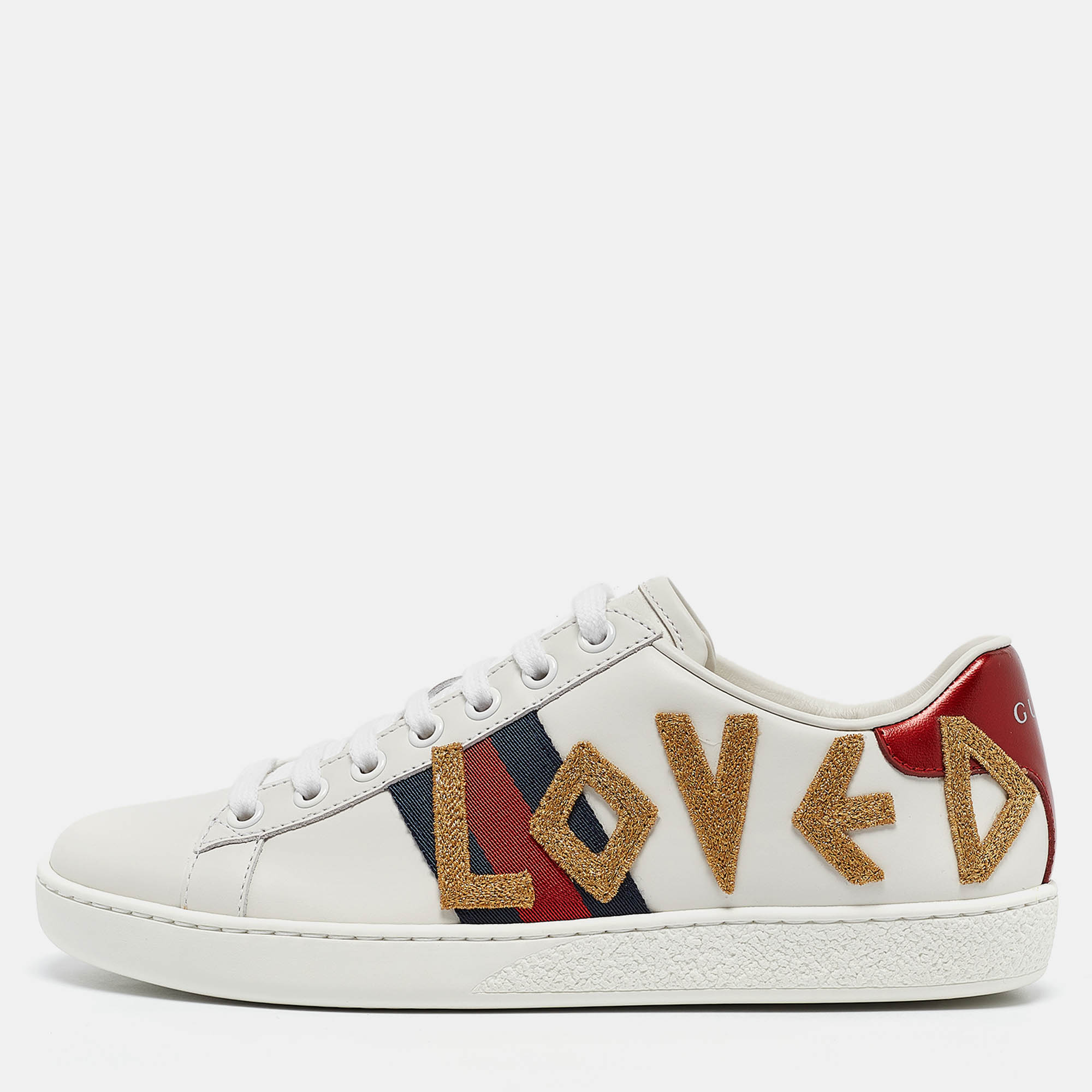 

Gucci White Leather Ace Loved Lace Up Sneakers Size