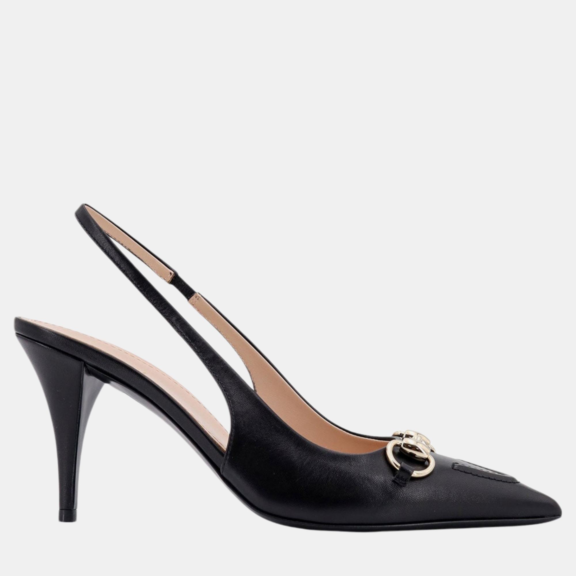 

Gucci Black Leather Decollete Pumps EU