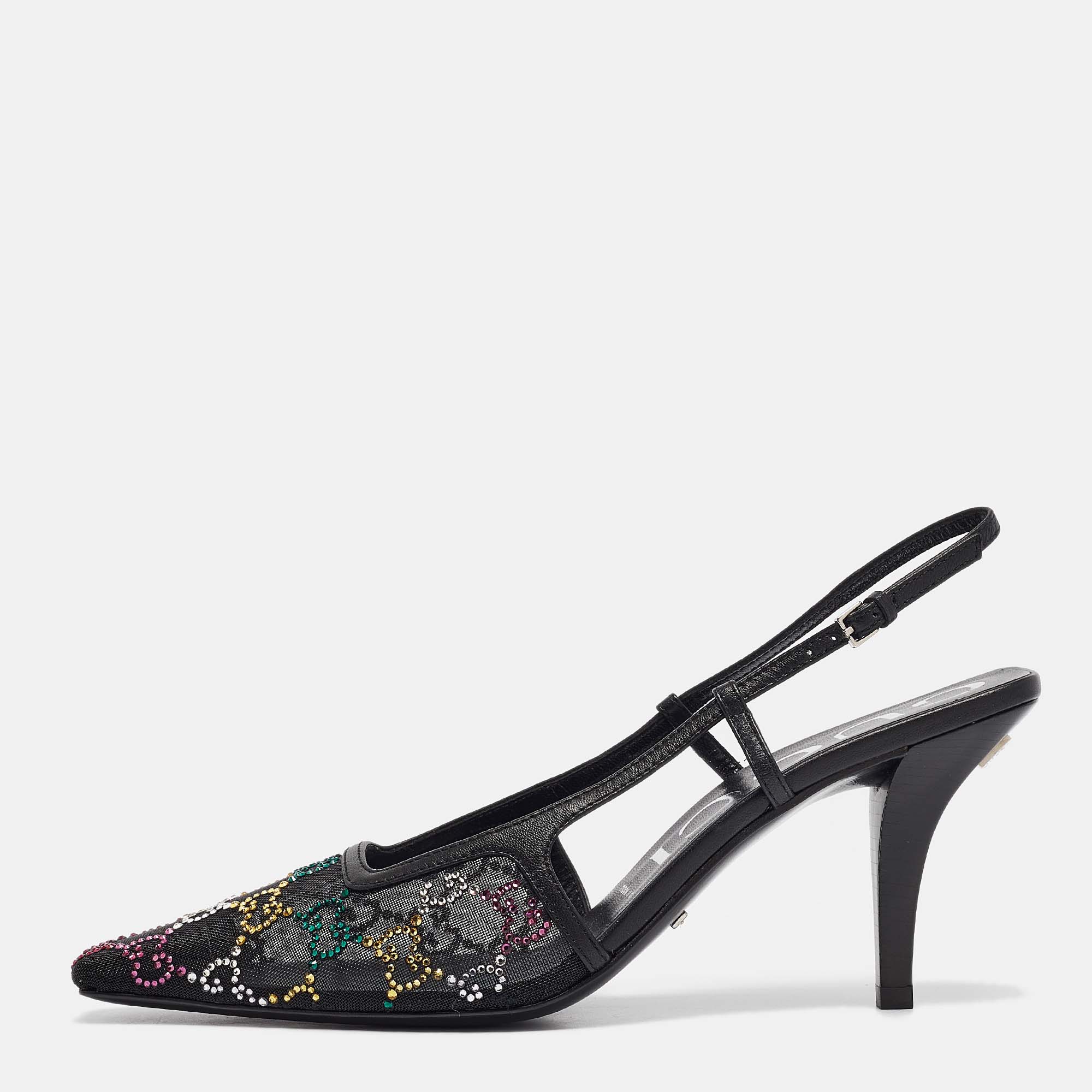 

Gucci Multicolor Leather and Mesh Crystal Embellished Pumps Size