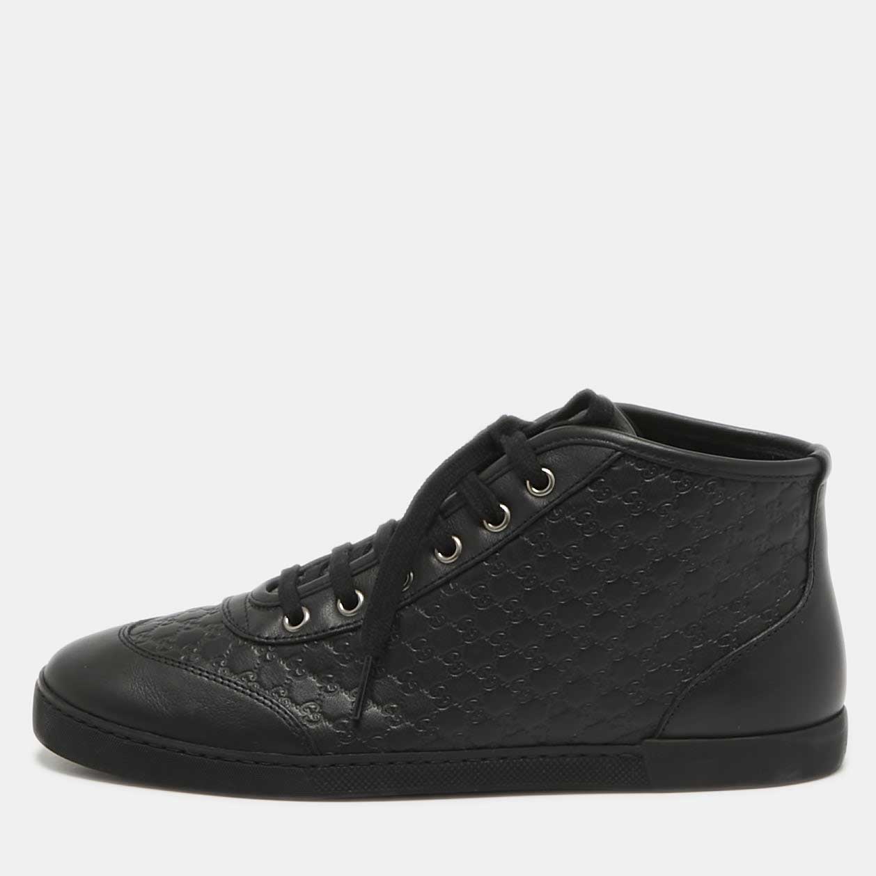 

Gucci Black Microguccissima Leather High Top Sneakers Size