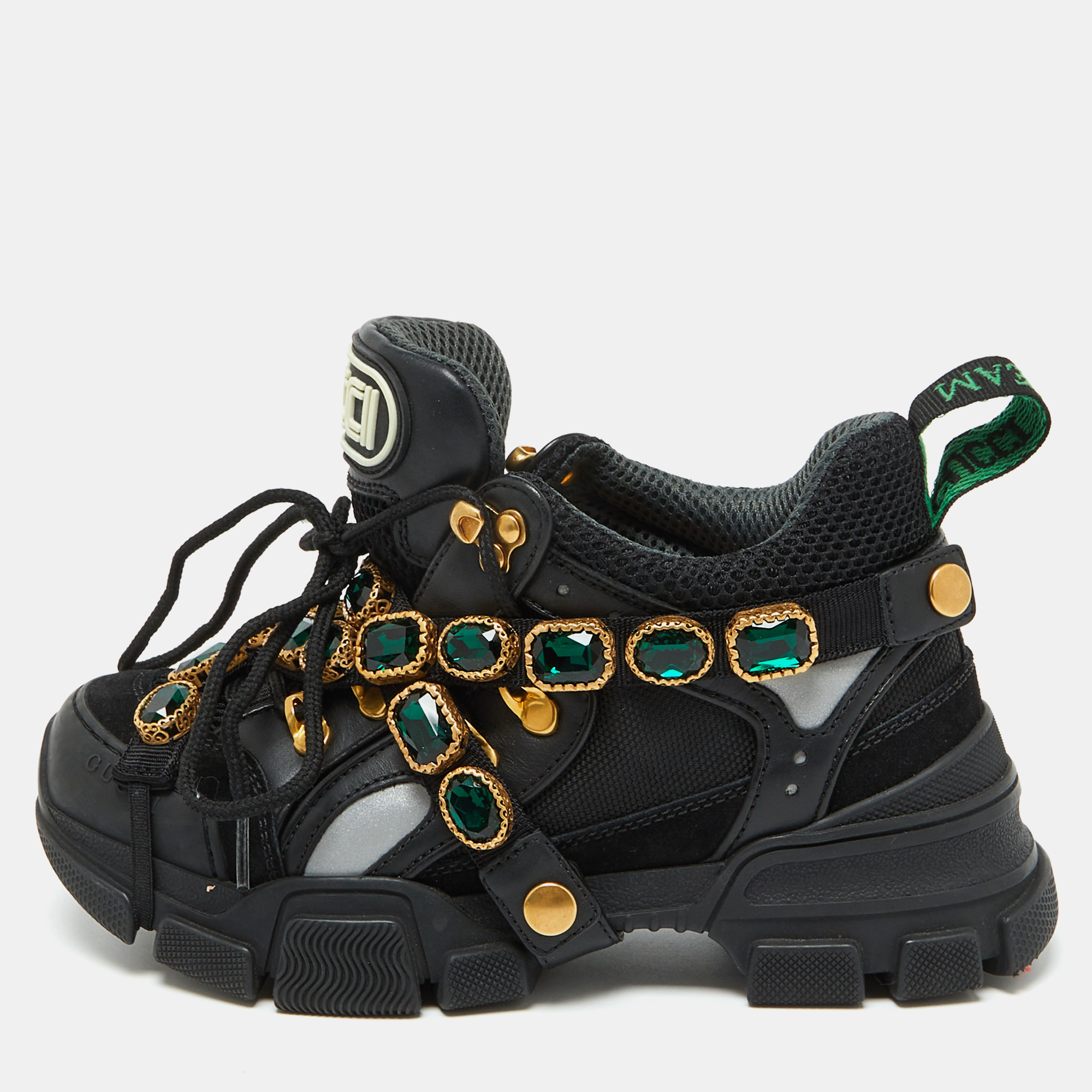 

Gucci Black Mesh and Leather Flashtrek Reflective Removable Crystals Sneakers Size