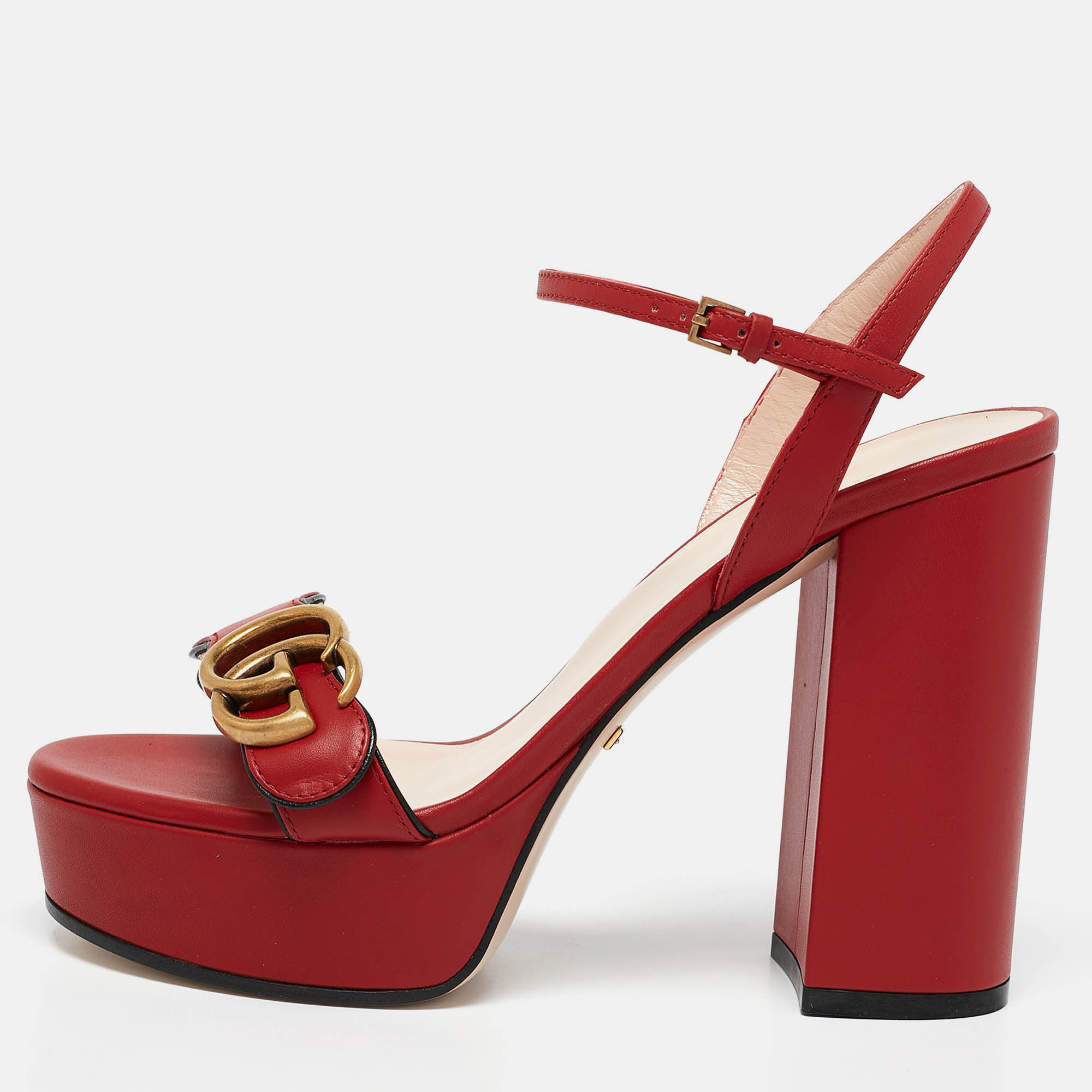 

Gucci Red Leather GG Marmont Platform Sandals Size