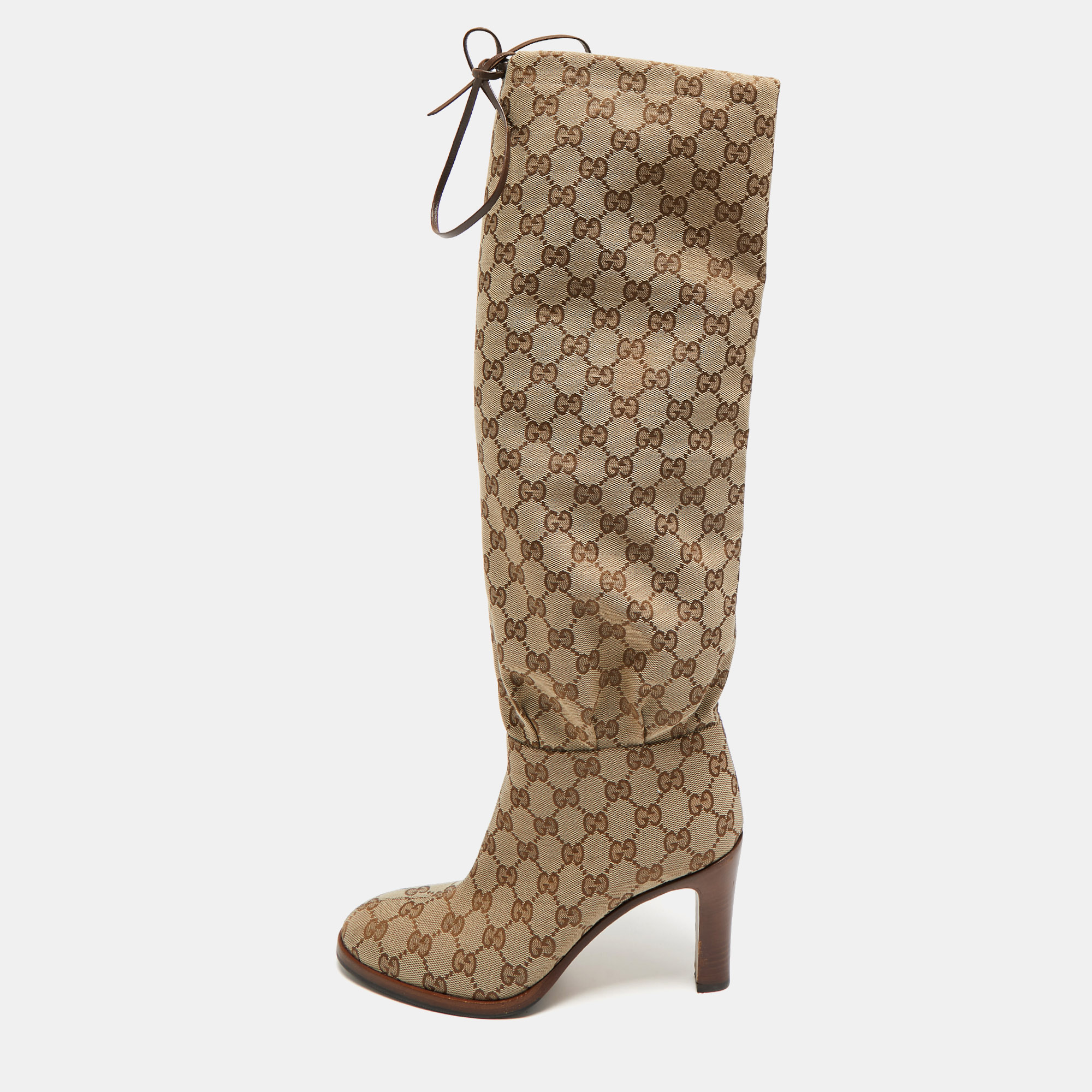 

Gucci Beige GG Canvas Lisa Knee Length Boots Size