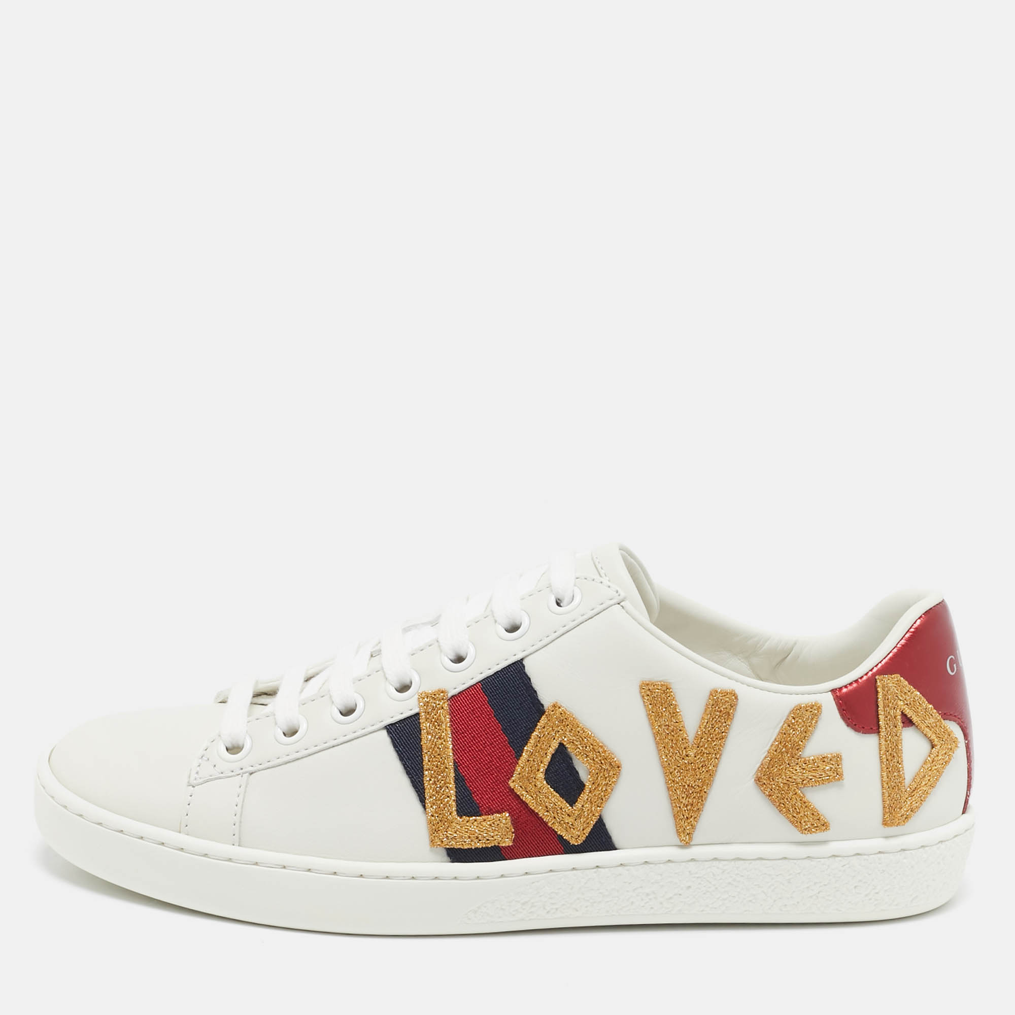 

Gucci White Leather Ace Loved Lace Up Sneakers Size