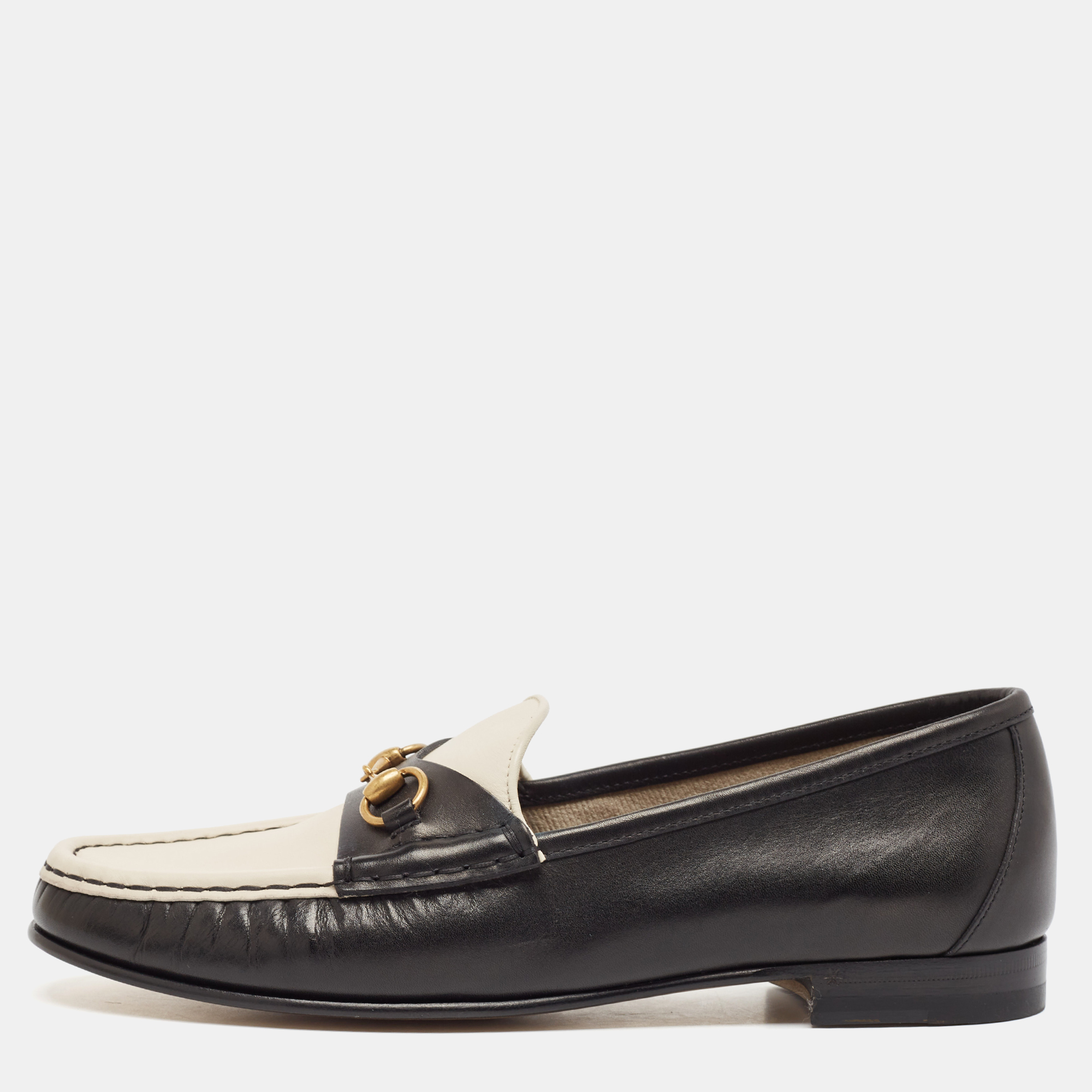 

Gucci Black/Off White Leather 1953 Horsebit Loafers Size