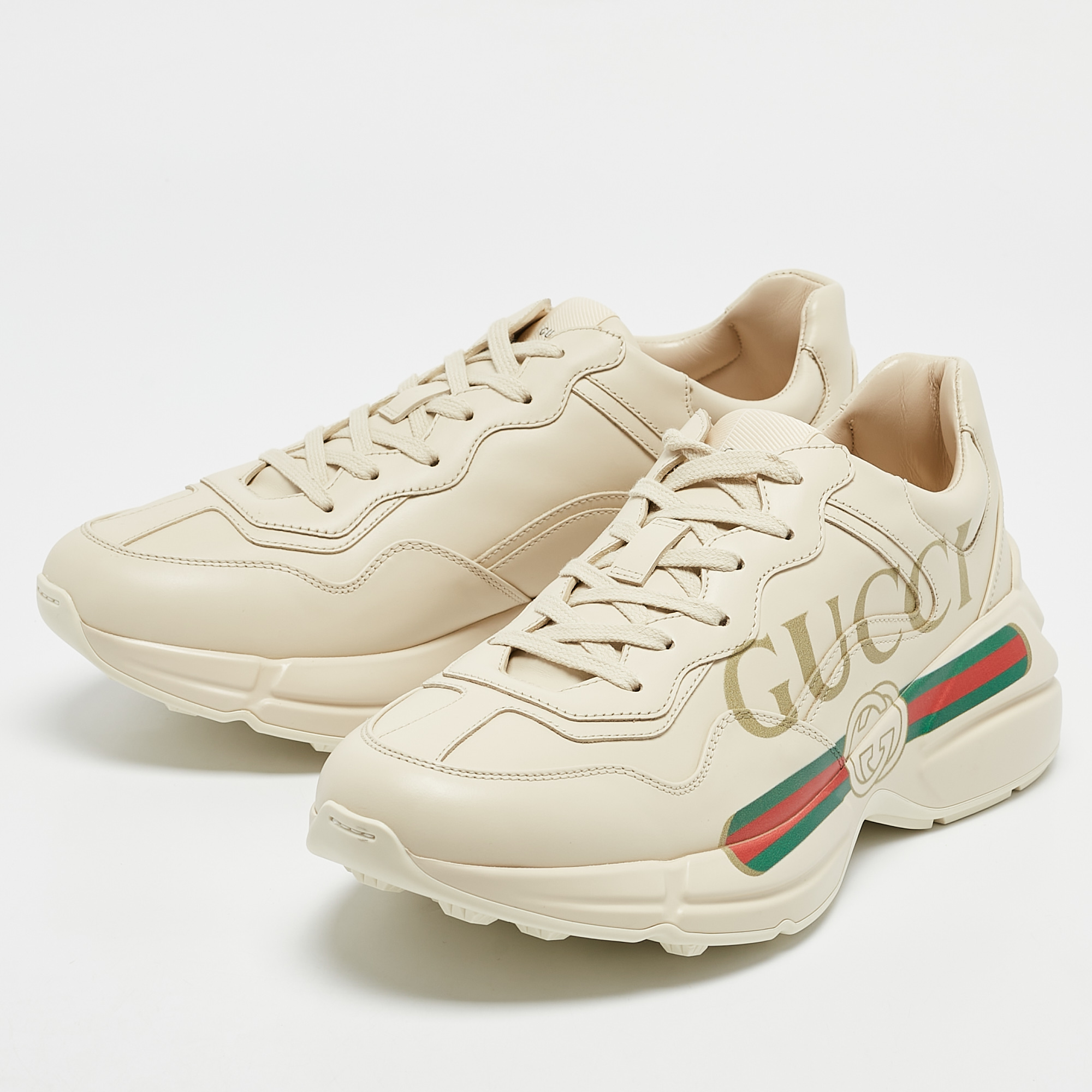 Gucci Cream Leather Vintage Logo Rhyton Sneakers Size 41 