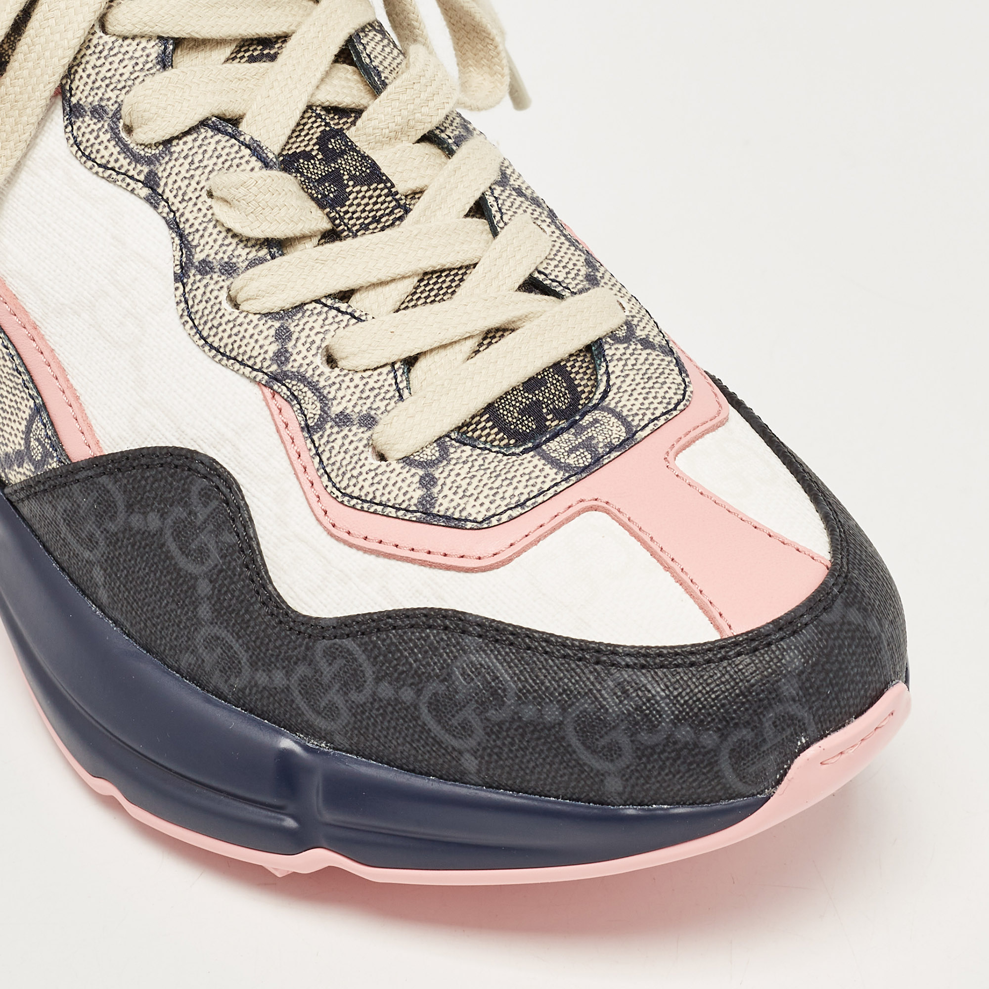 Gucci Multicolor GG Supreme Canvas Rhyton Sneakers Size 37 