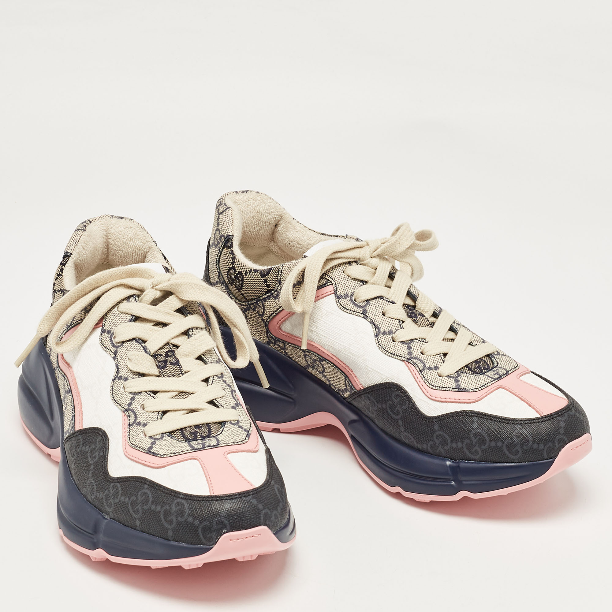 Gucci Multicolor GG Supreme Canvas Rhyton Sneakers Size 37 