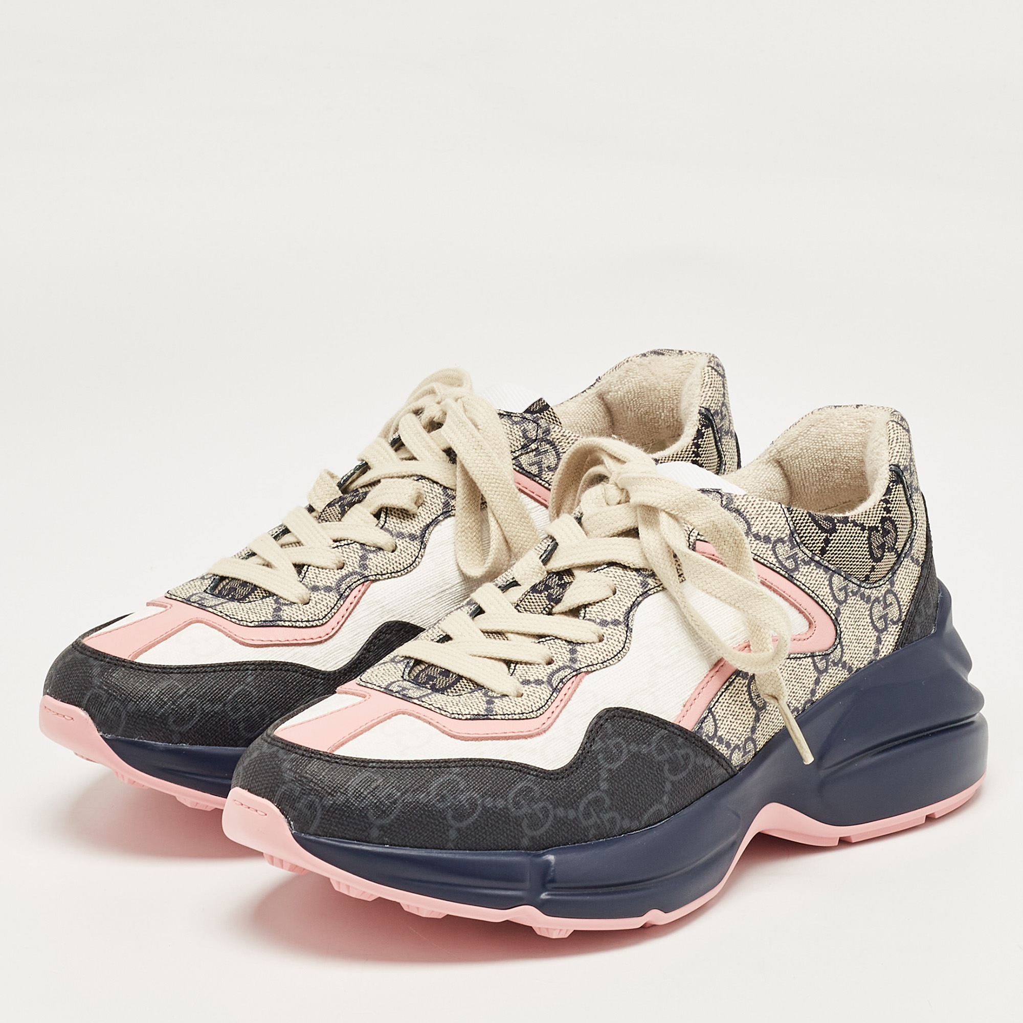 Gucci Multicolor GG Supreme Canvas Rhyton Sneakers Size 37 