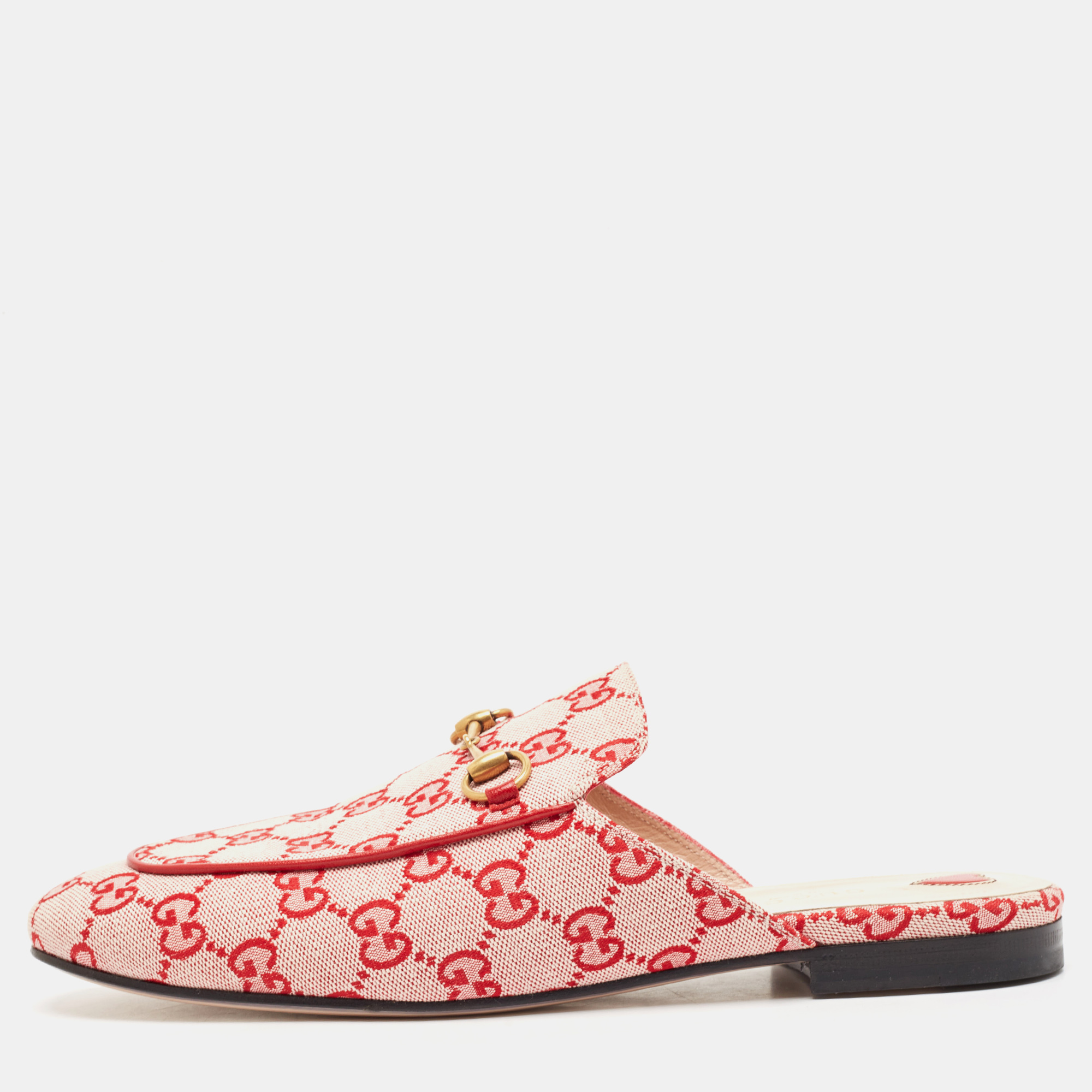 

Gucci Red GG Canvas Horsebit Princetown Horsebit Flat Mules Size