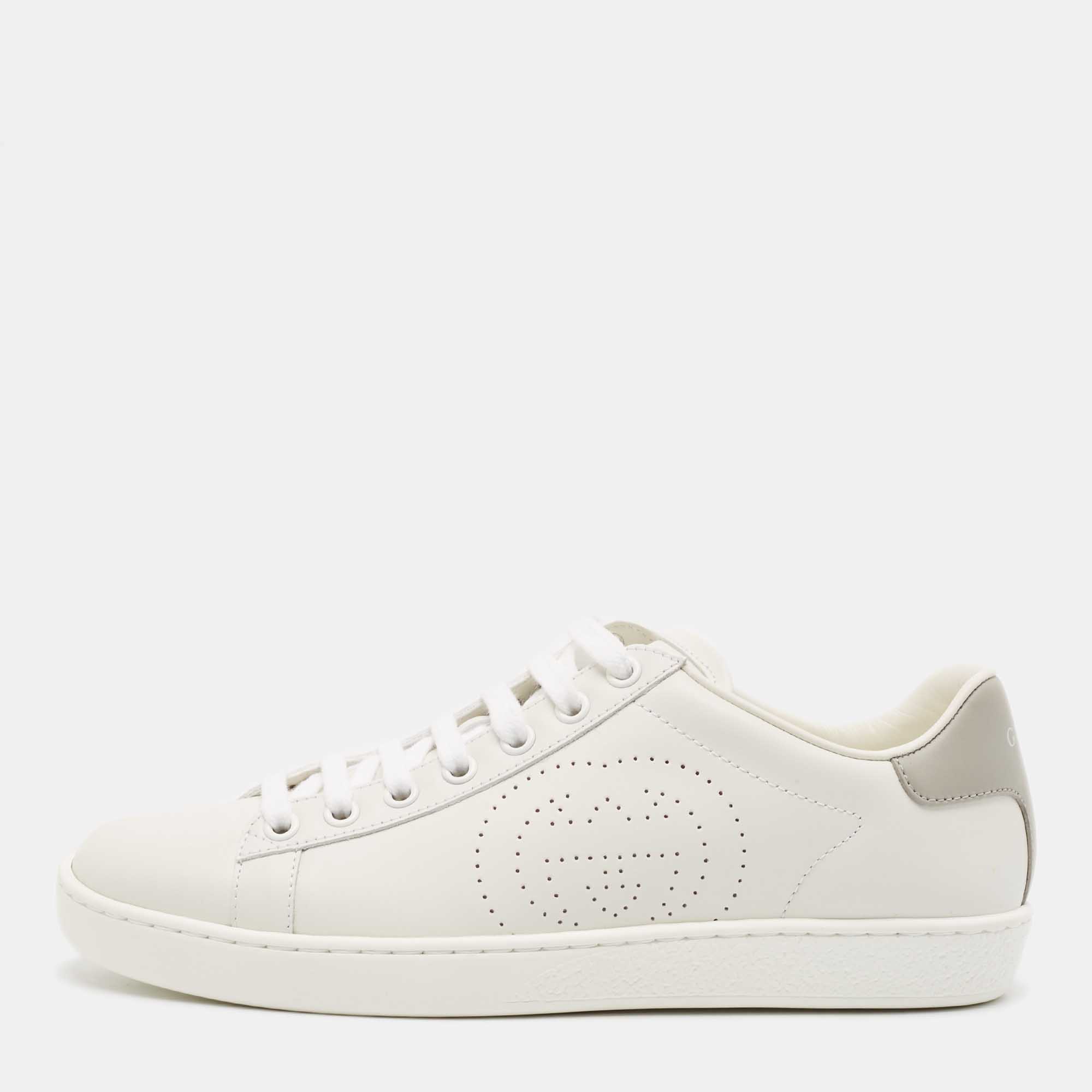 

Gucci White Perforated Interlocking G Leather Ace Sneakers Size