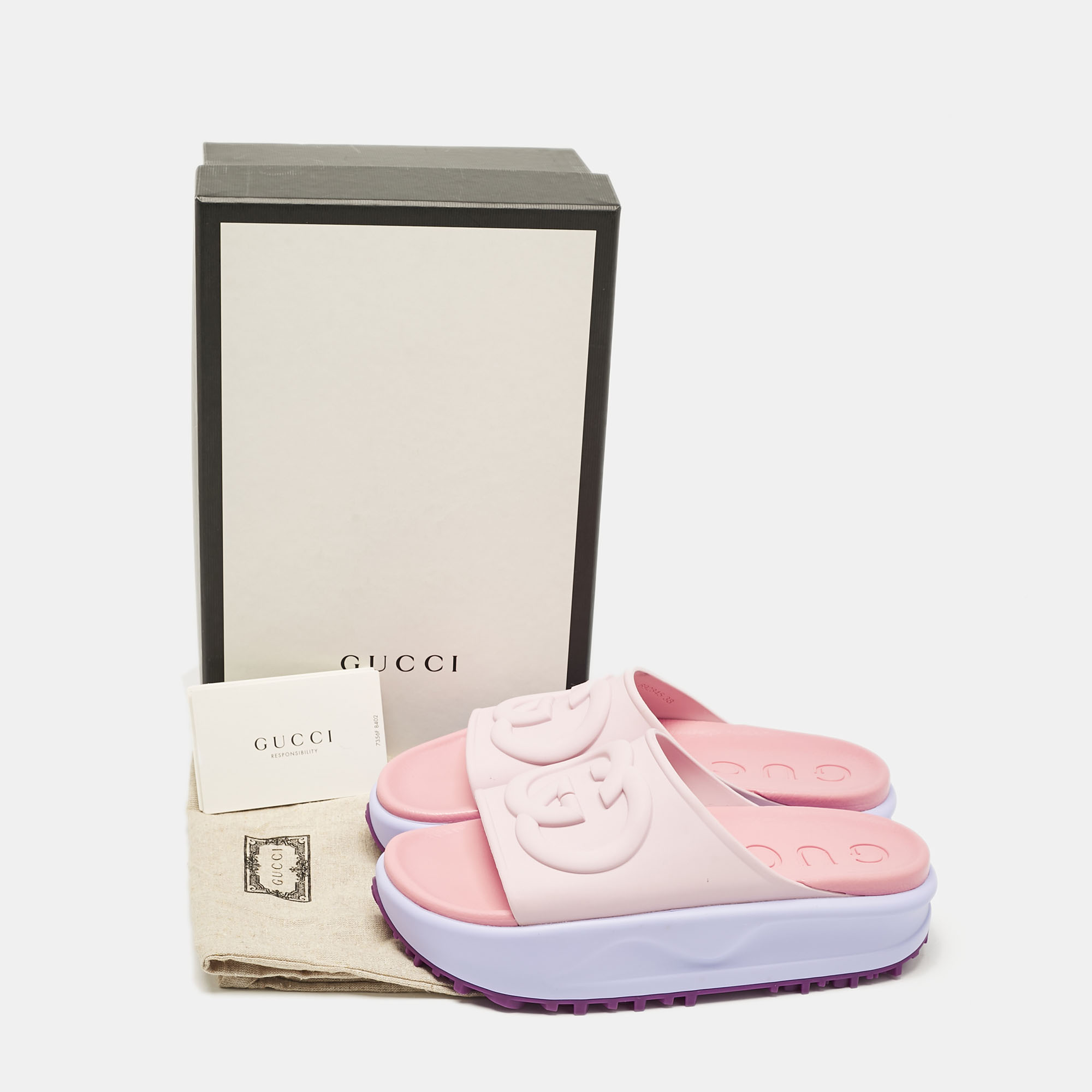 Gucci Multicolor Rubber Interlocking G Slide Sandals Size 38 