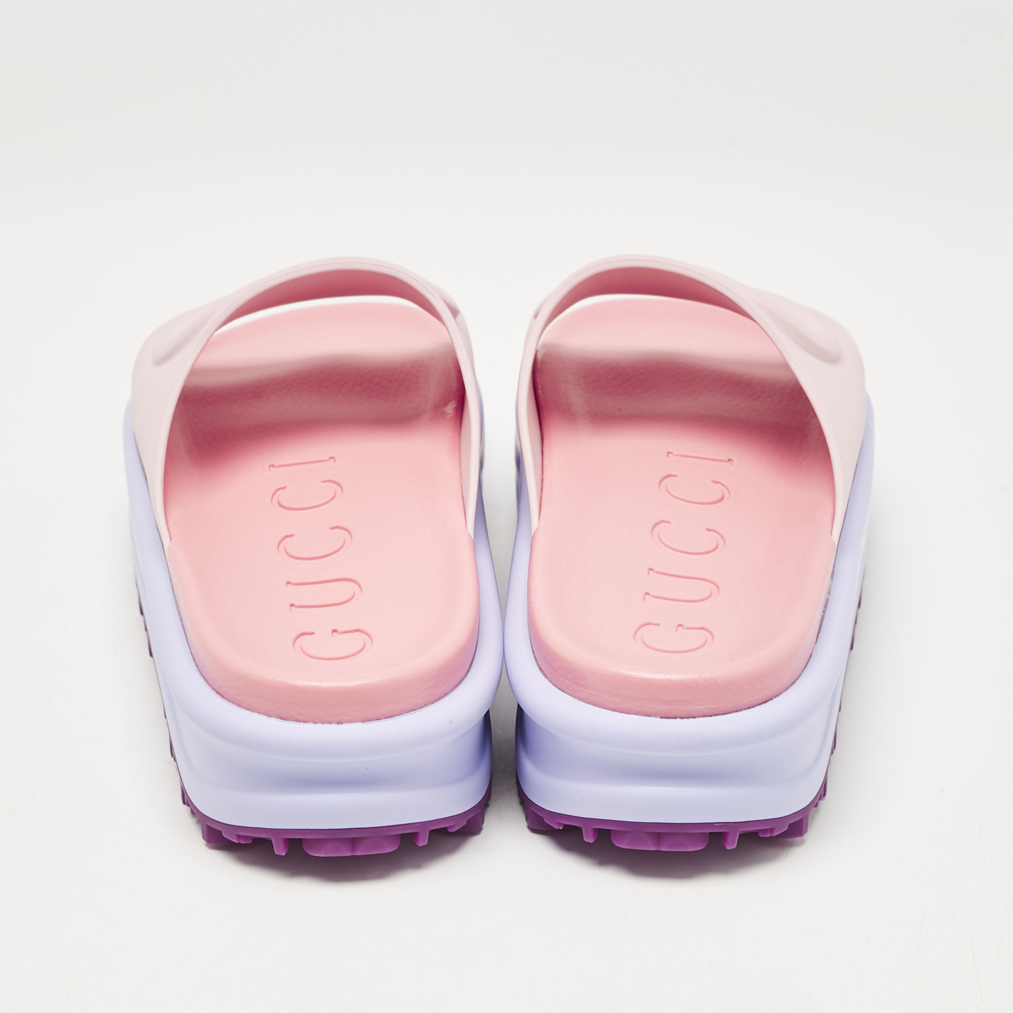 Gucci Multicolor Rubber Interlocking G Slide Sandals Size 38 