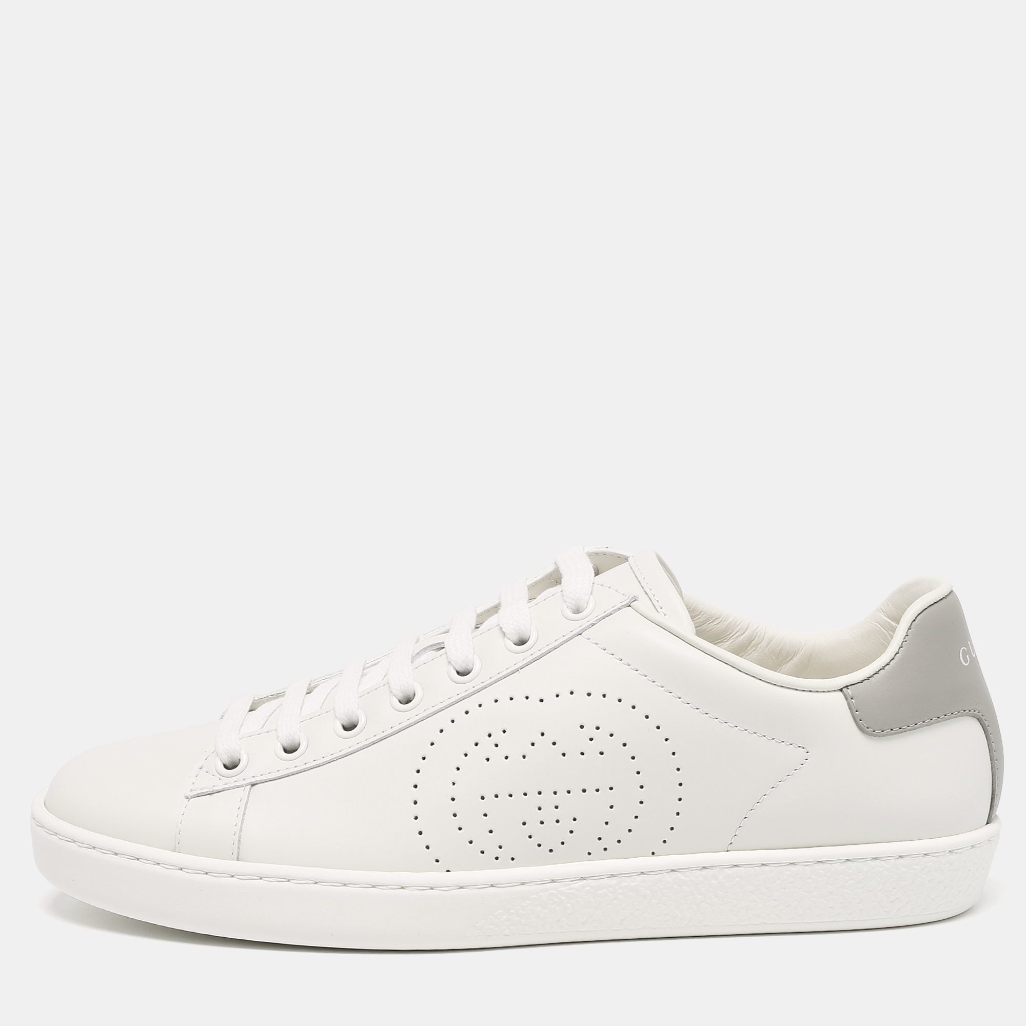 

Gucci White Perforated Interlocking G Leather Ace Sneakers Size