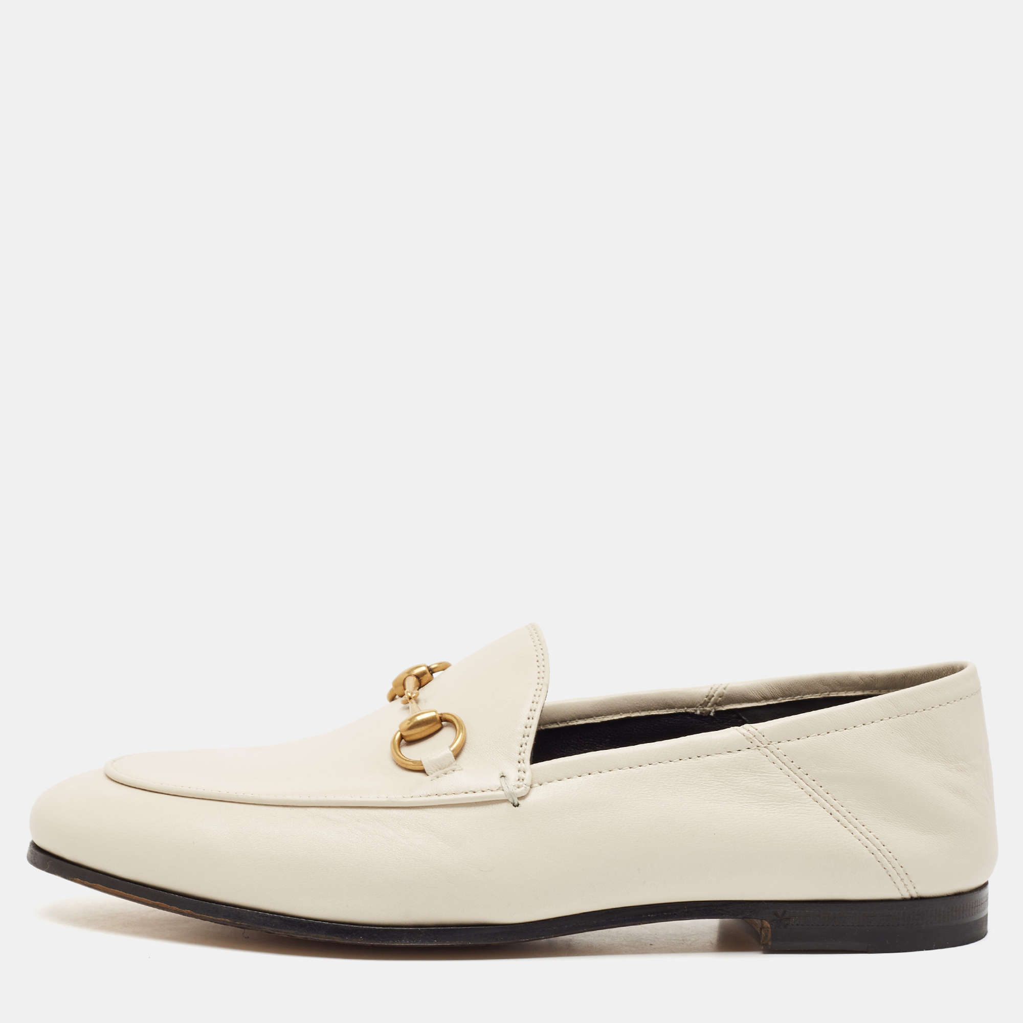 

Gucci Off White Leather Horsebit Foldable Loafers Size