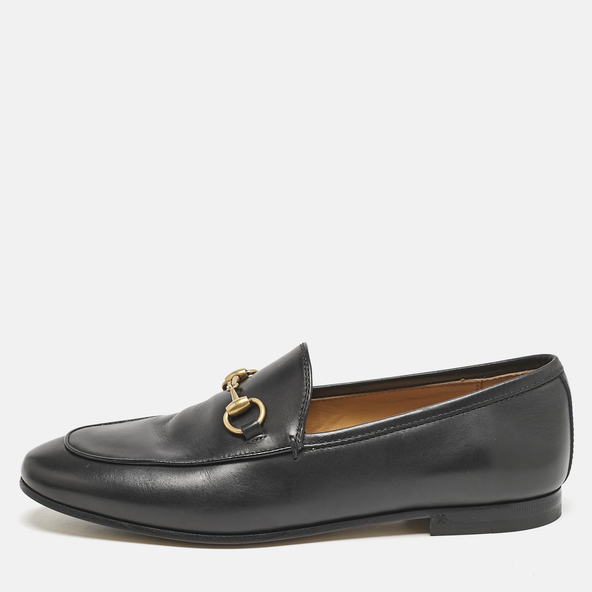Pre-owned Gucci Black Leather Jordaan Slip On Loafers Size 36