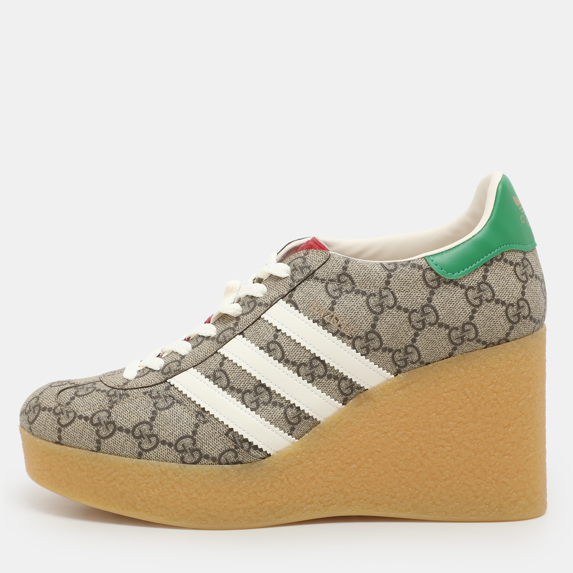Pre-owned Gucci X Adidas Multicolor Coated Canvas Gg Canvas Wedge Sneakers Size 41