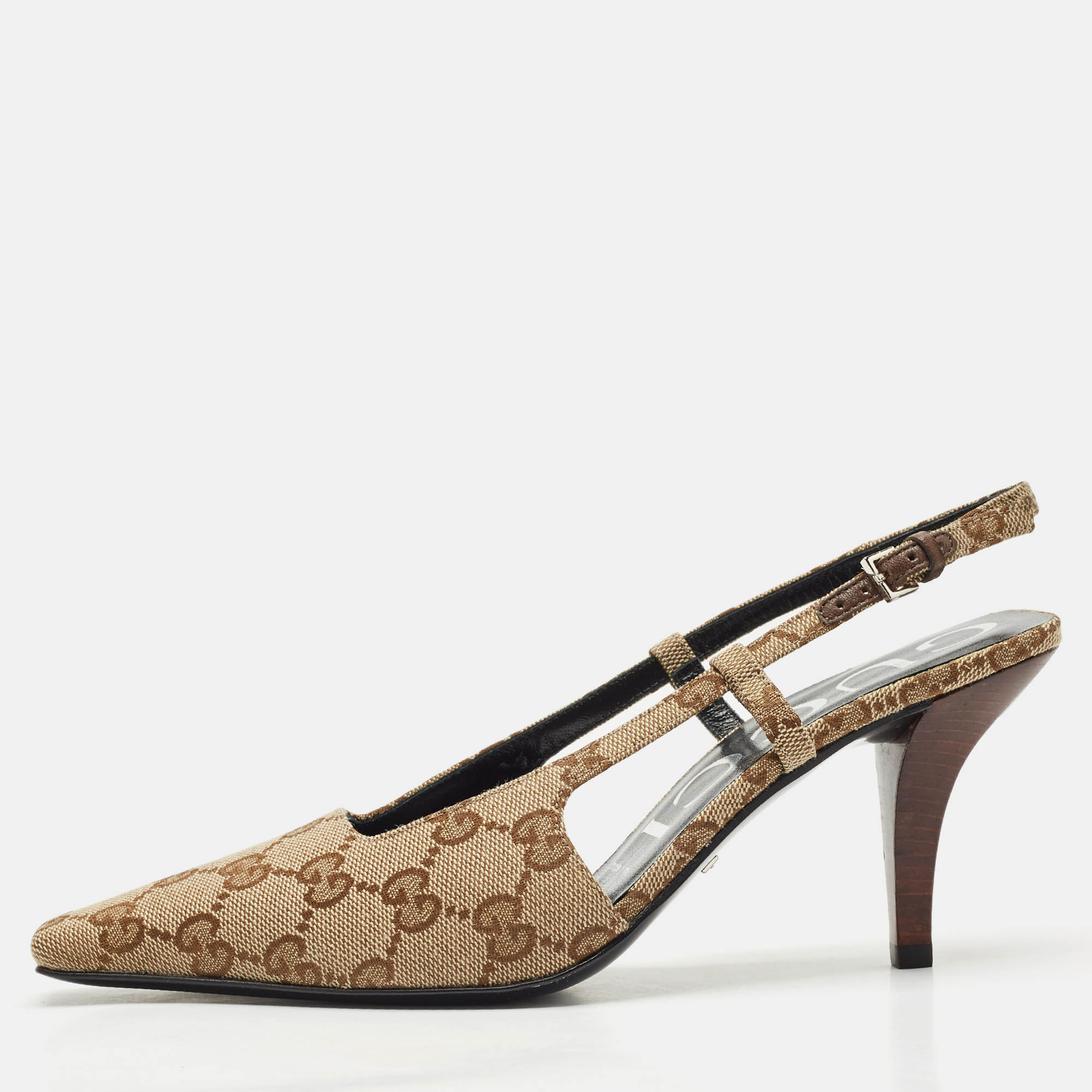 

Gucci Beige GG Canvas Slingback Pumps Size