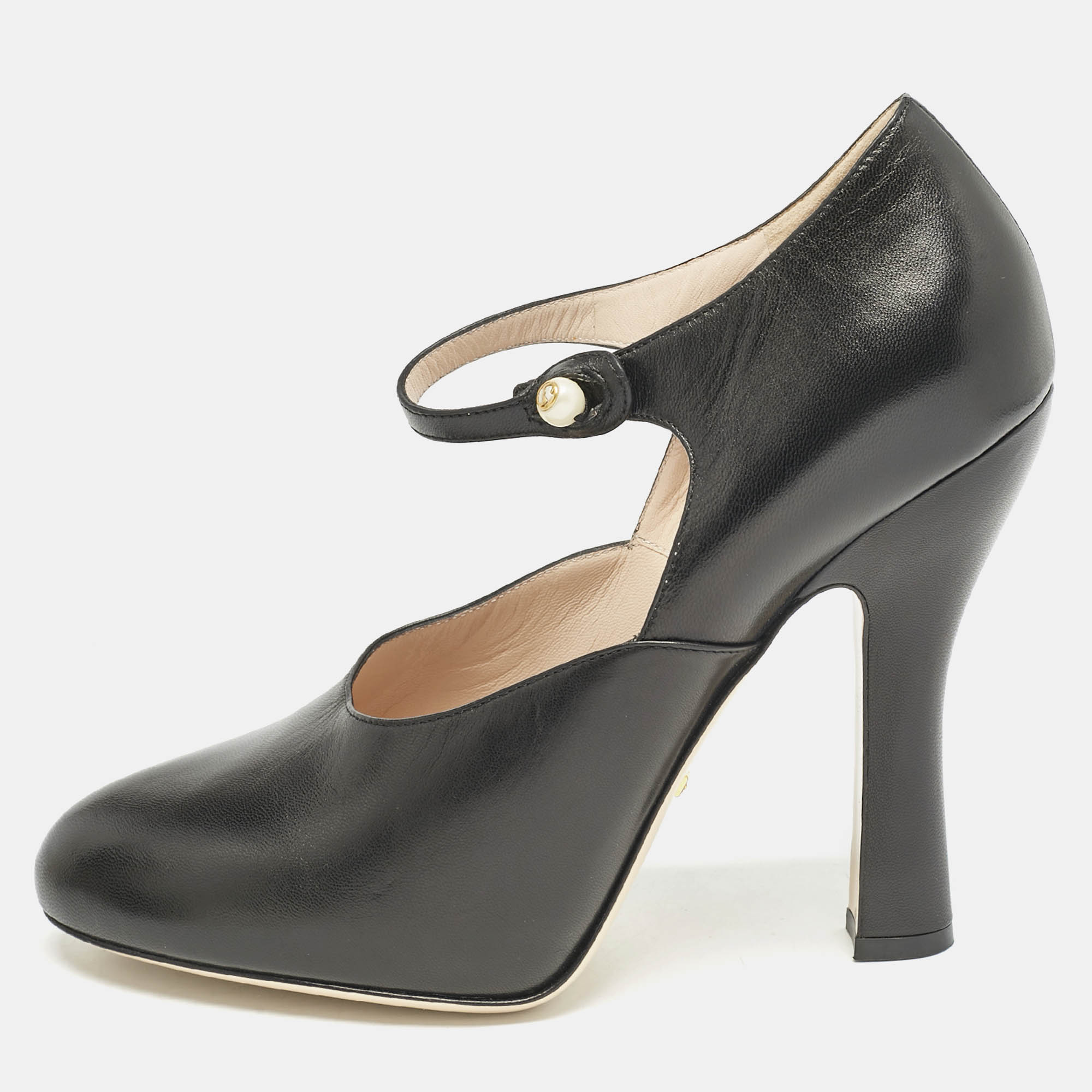 

Gucci Black Leather Lesley Ankle Strap Pumps Size 41.5