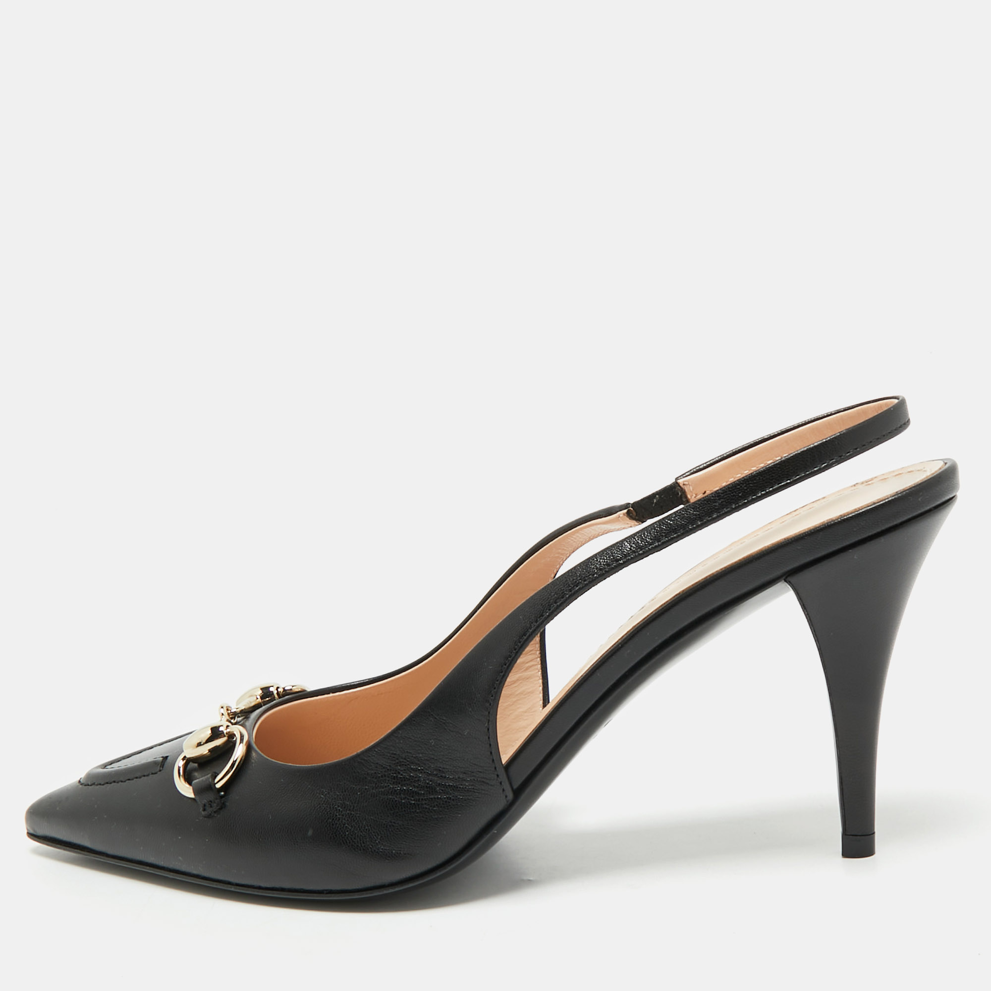 

Gucci Black Leather Horsebit Slingback Pumps Size