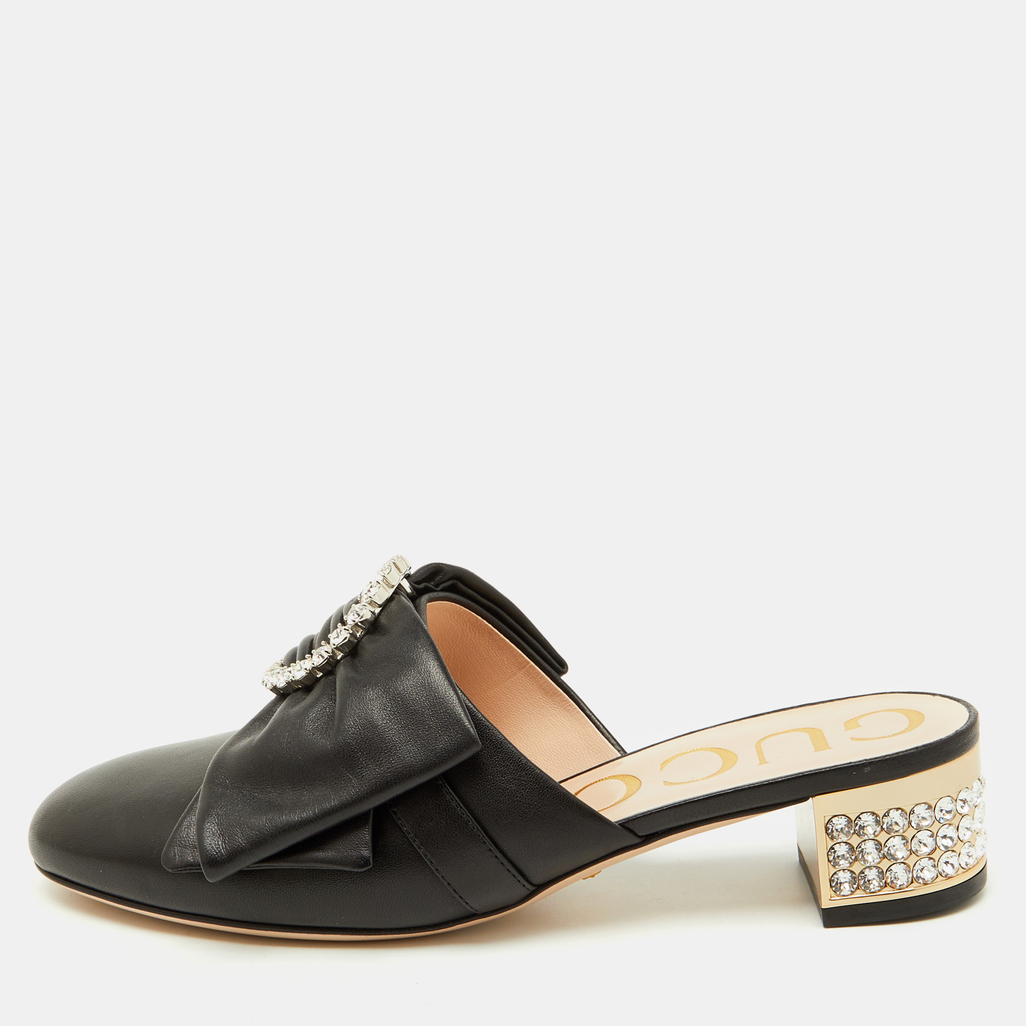 

Gucci Black Leather Candy Bow Crystal Embellished Mules Size
