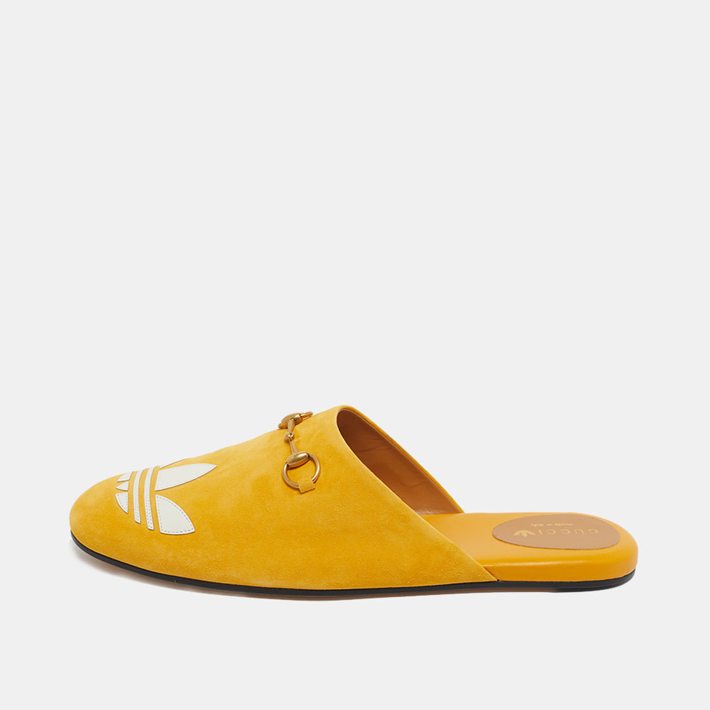 

Gucci x Adidas Yellow Suede Trefoil Slippers Size