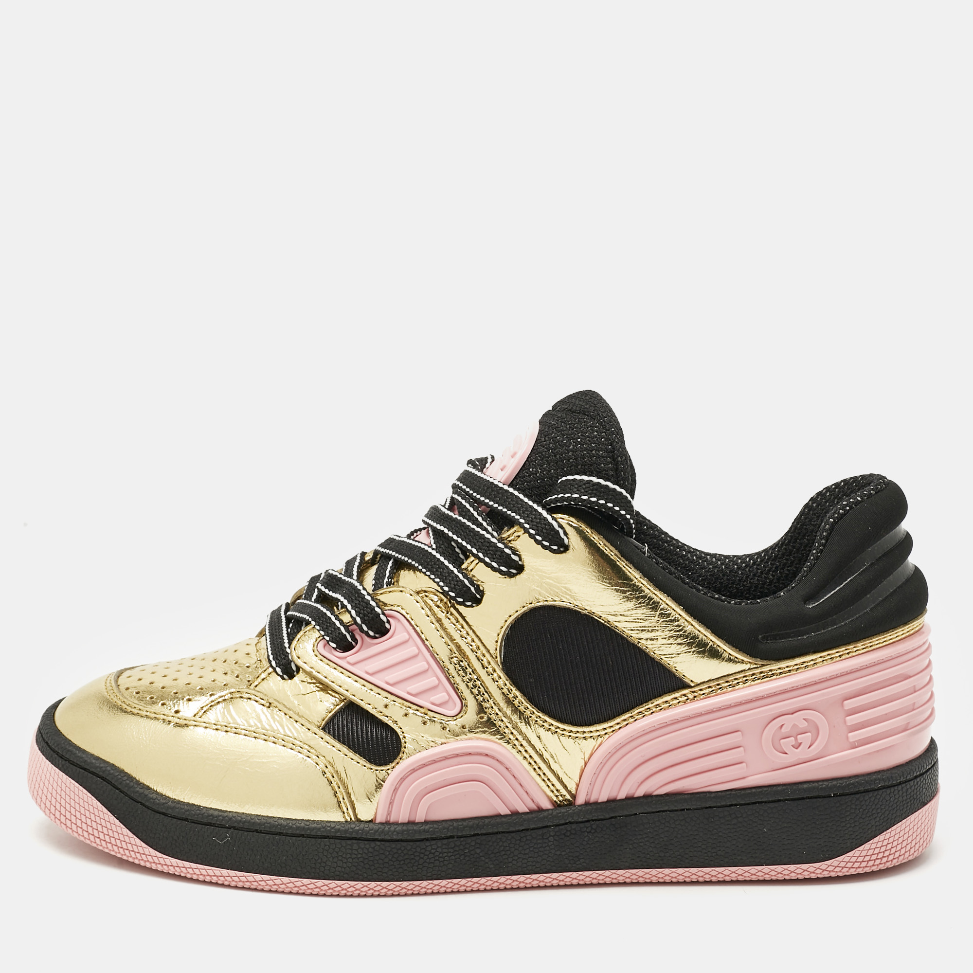 Gucci Multicolor Fabric and Leather Basket Low Top Sneakers Size 36