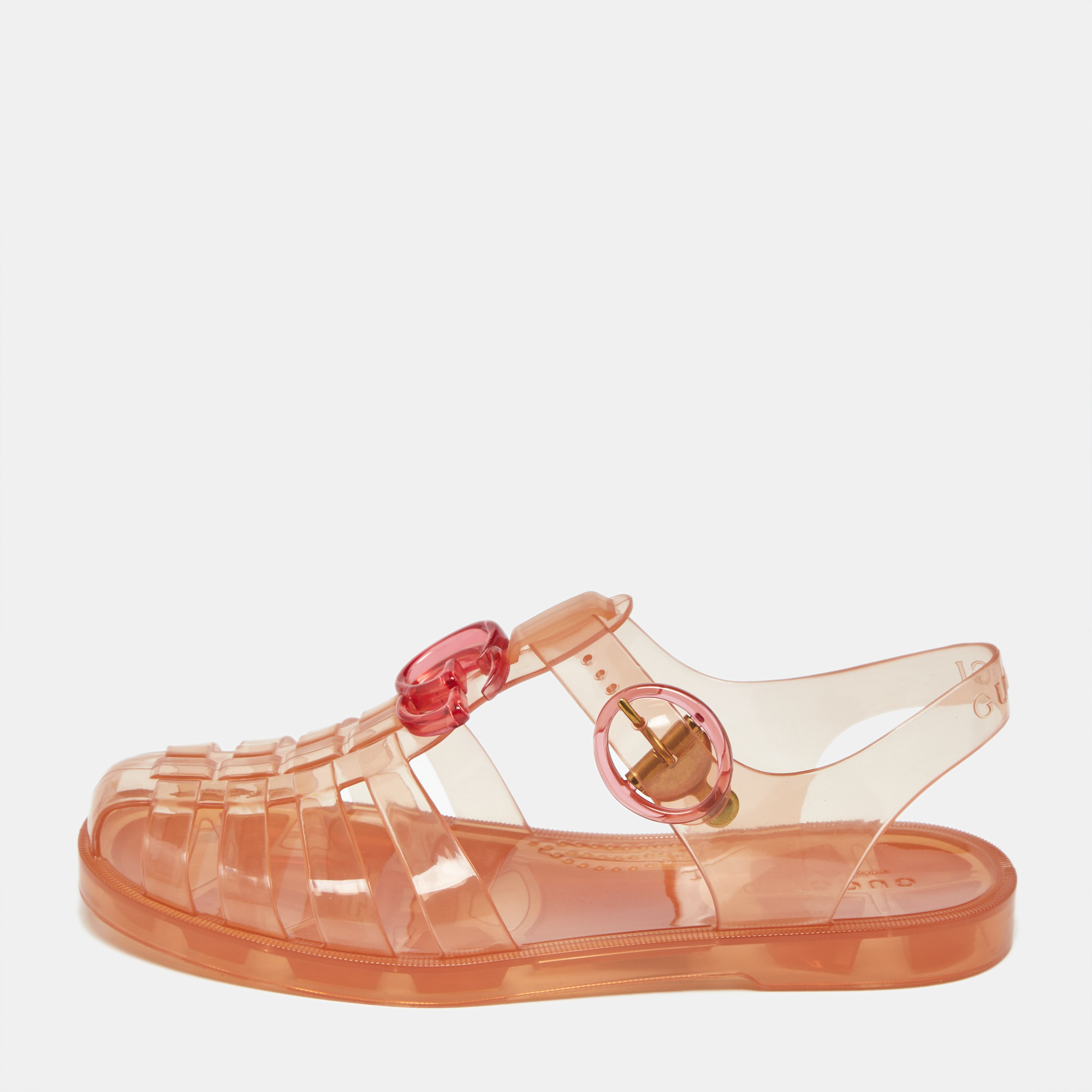 

Gucci Orange Glossy Jelly GG Marmont Flat Sandals Size