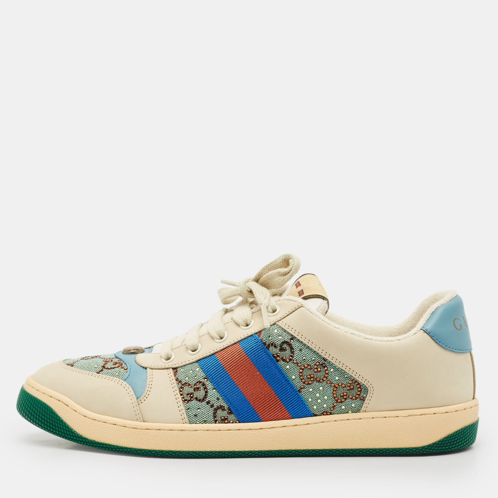 

Gucci Multicolor Nubuck Leather and Crystal GG Canvas Screener Sneakers Size