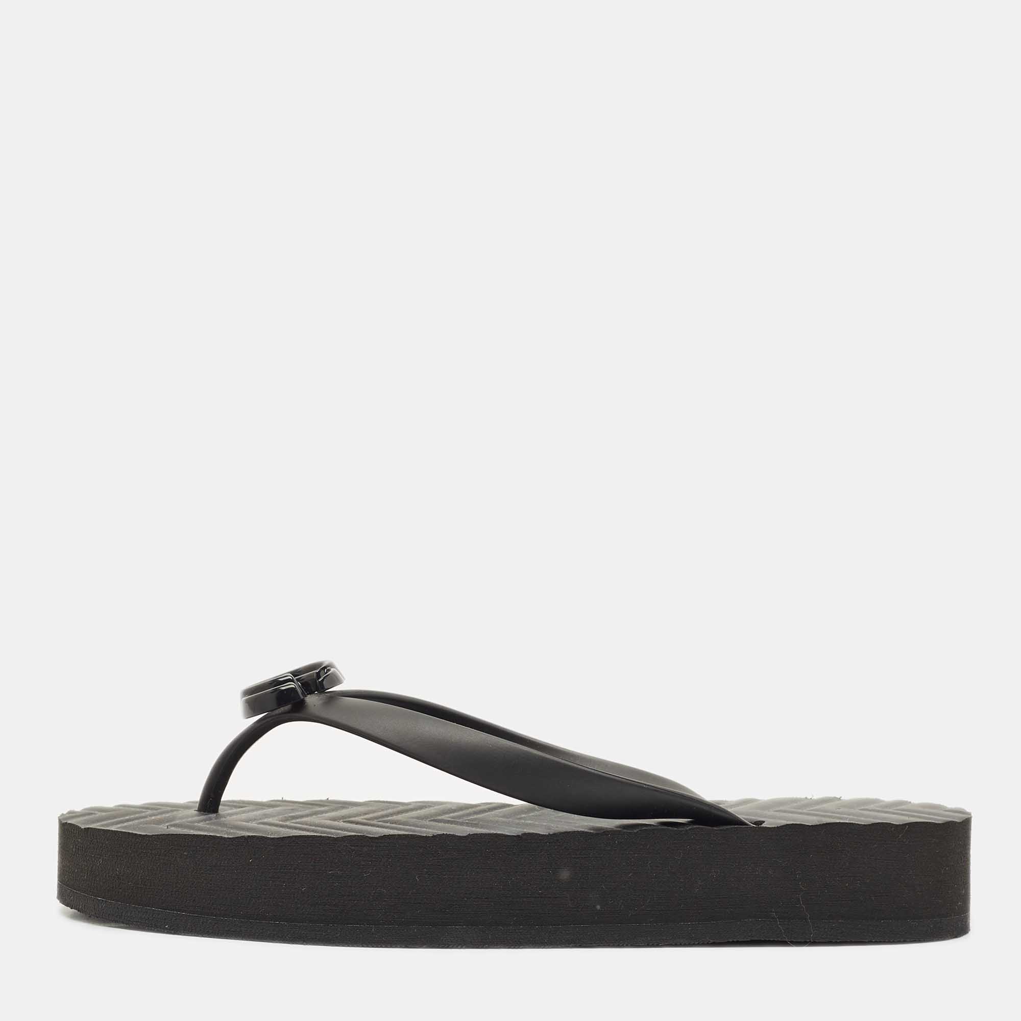 

Gucci Black Rubber Pascar GG Logo Thong Flat Sandals Size