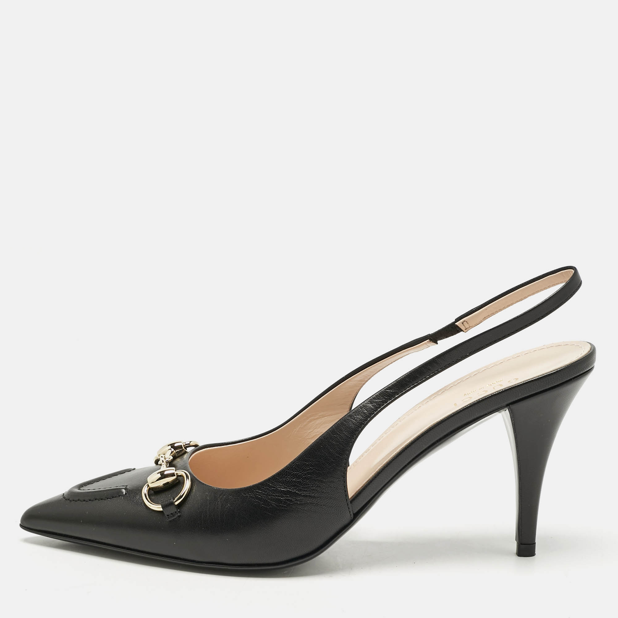 

Gucci Black Leather Horsebit Slingback Pumps Size