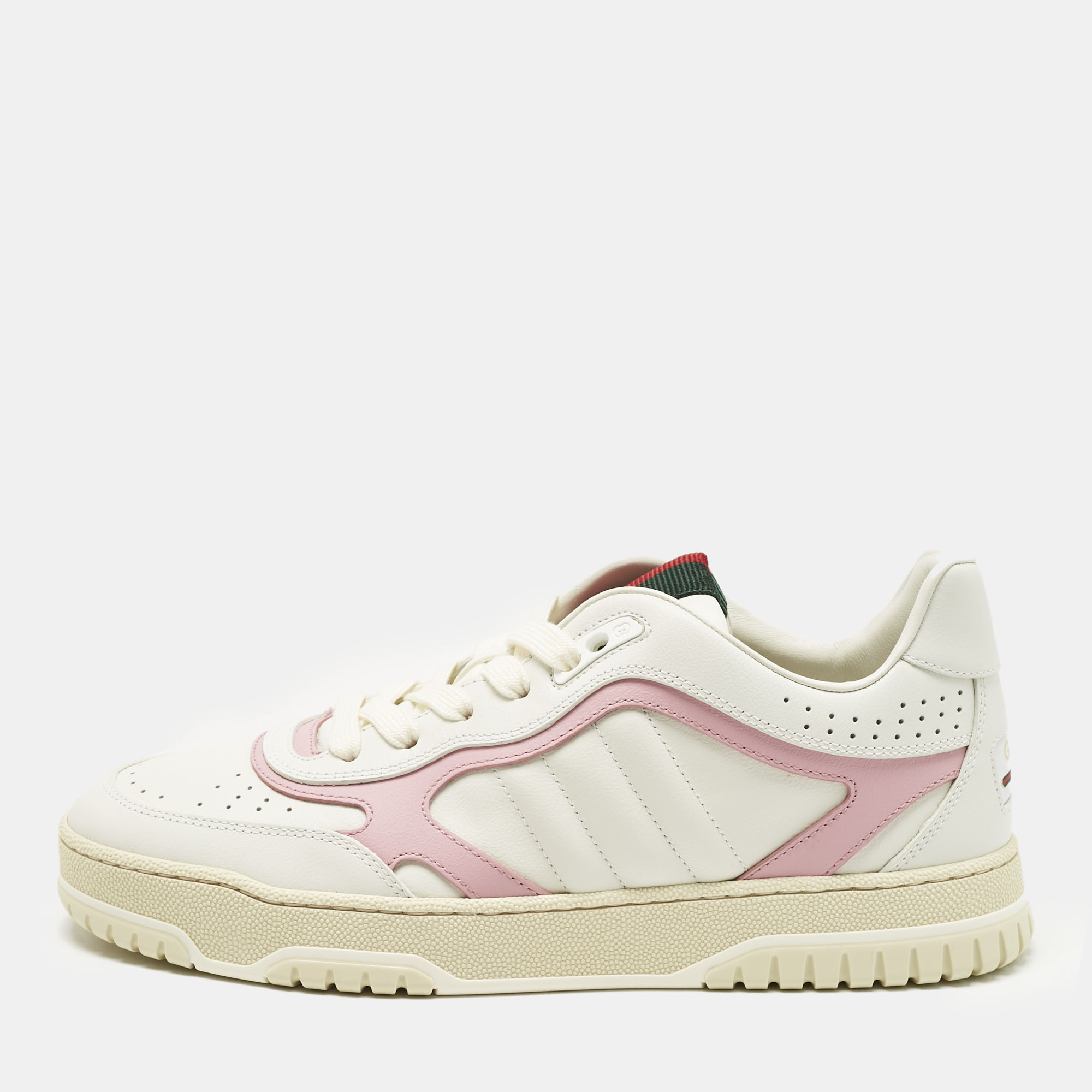 

Gucci White/Pink Leather GG Lace Up Sneakers Size