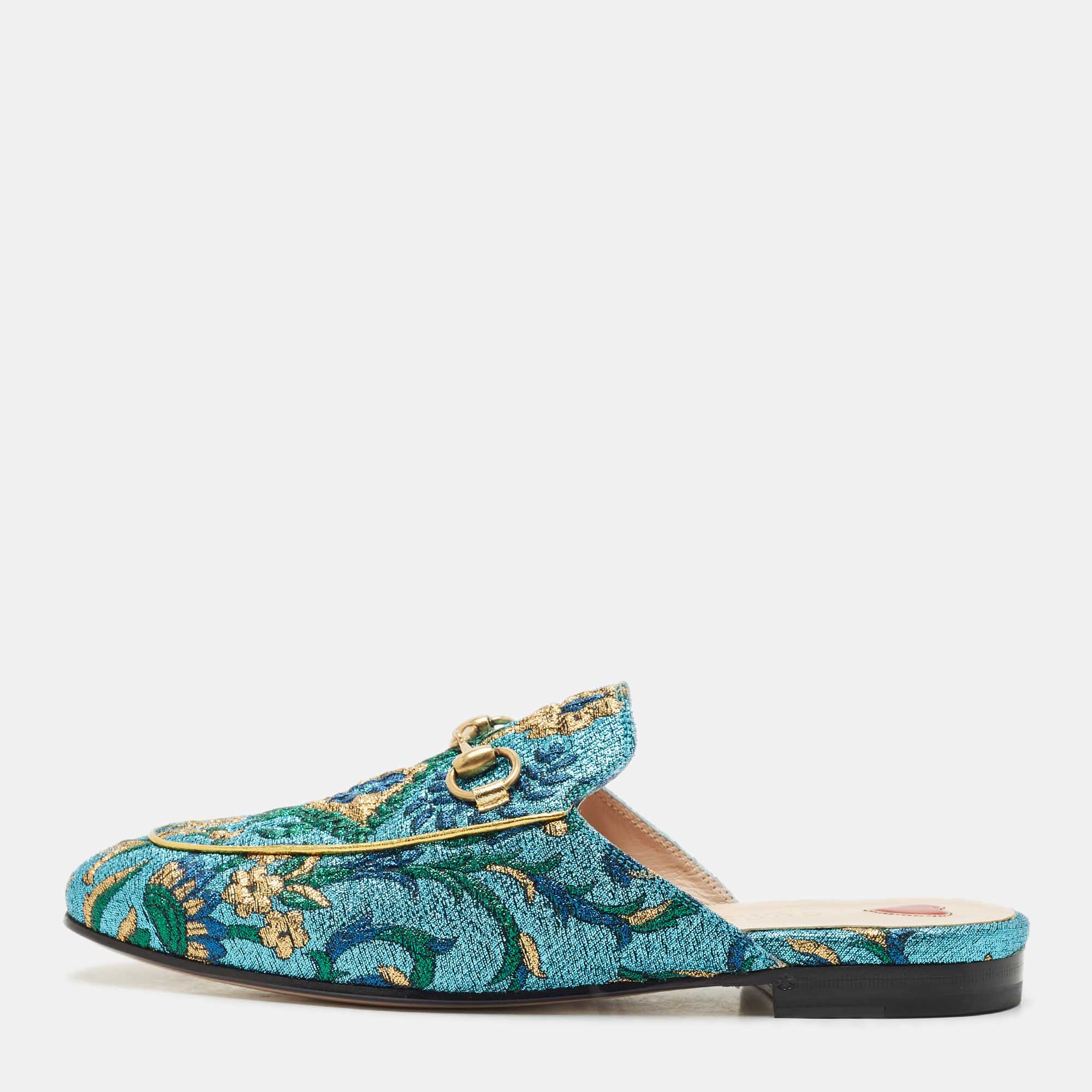 

Gucci Multicolor Brocade Fabric Princetown Flat Mules Size