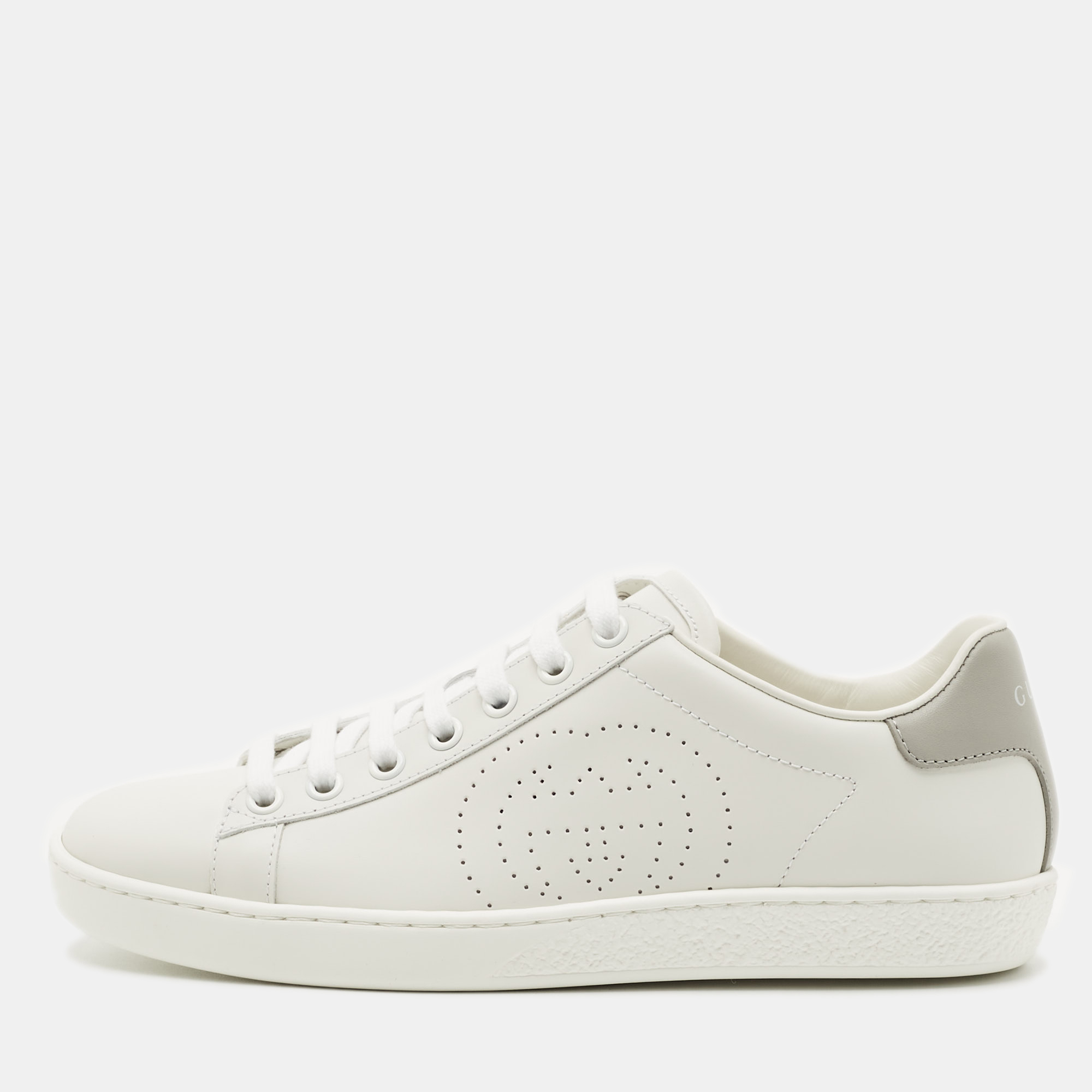 

Gucci White Perforated Interlocking G Leather Ace Sneakers Size