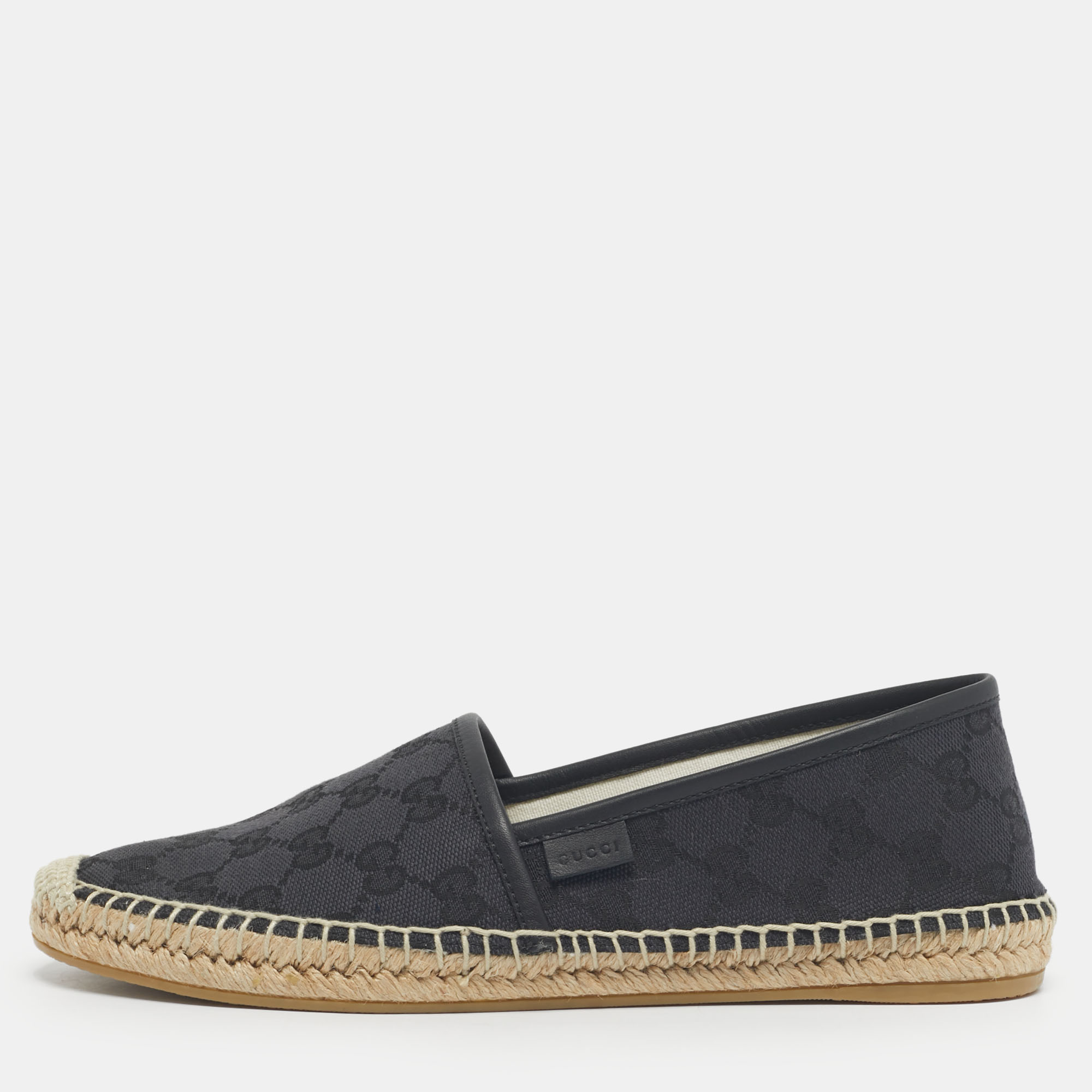 Gucci Navy Blue/Black Denim and Leather GG Canvas Espadrille Flats Size 38.5