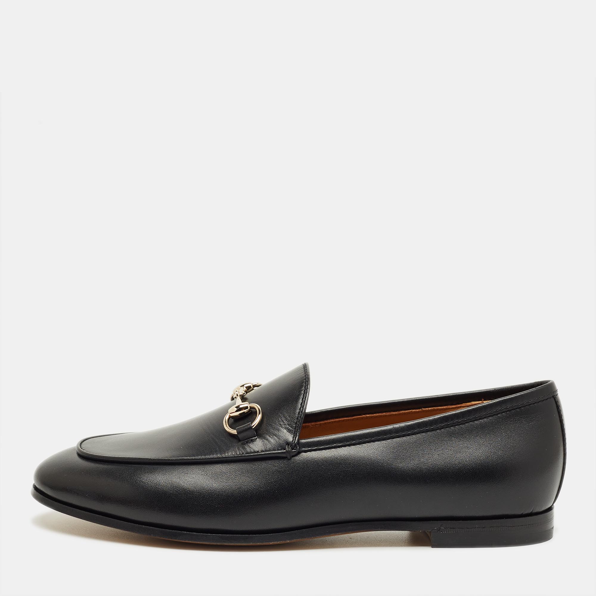 Pre-owned Gucci Black Leather Jordaan Loafers Size 37.5