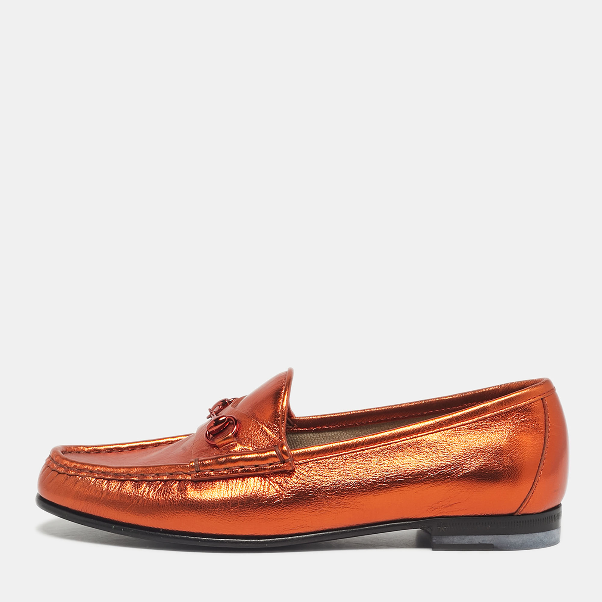 

Gucci Copper Leather 1953 Horsebit Loafers Size, Brown