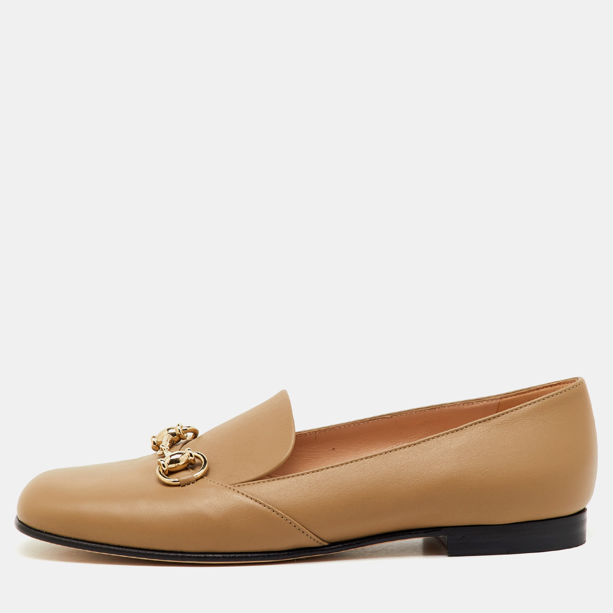 

Gucci Khaki Brown Leather Horsebit Slip On Loafers Size