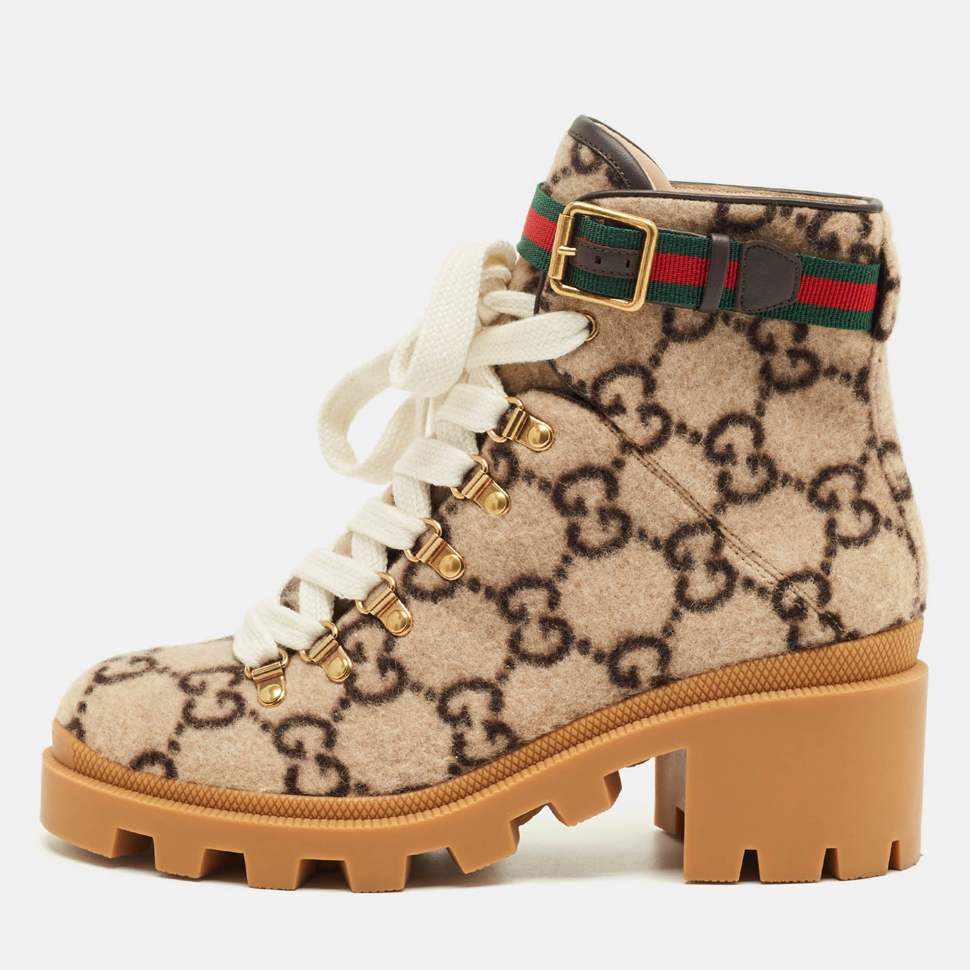 Pre-owned Gucci Brown Wool Sylvie Ankle Length Boots Size 38