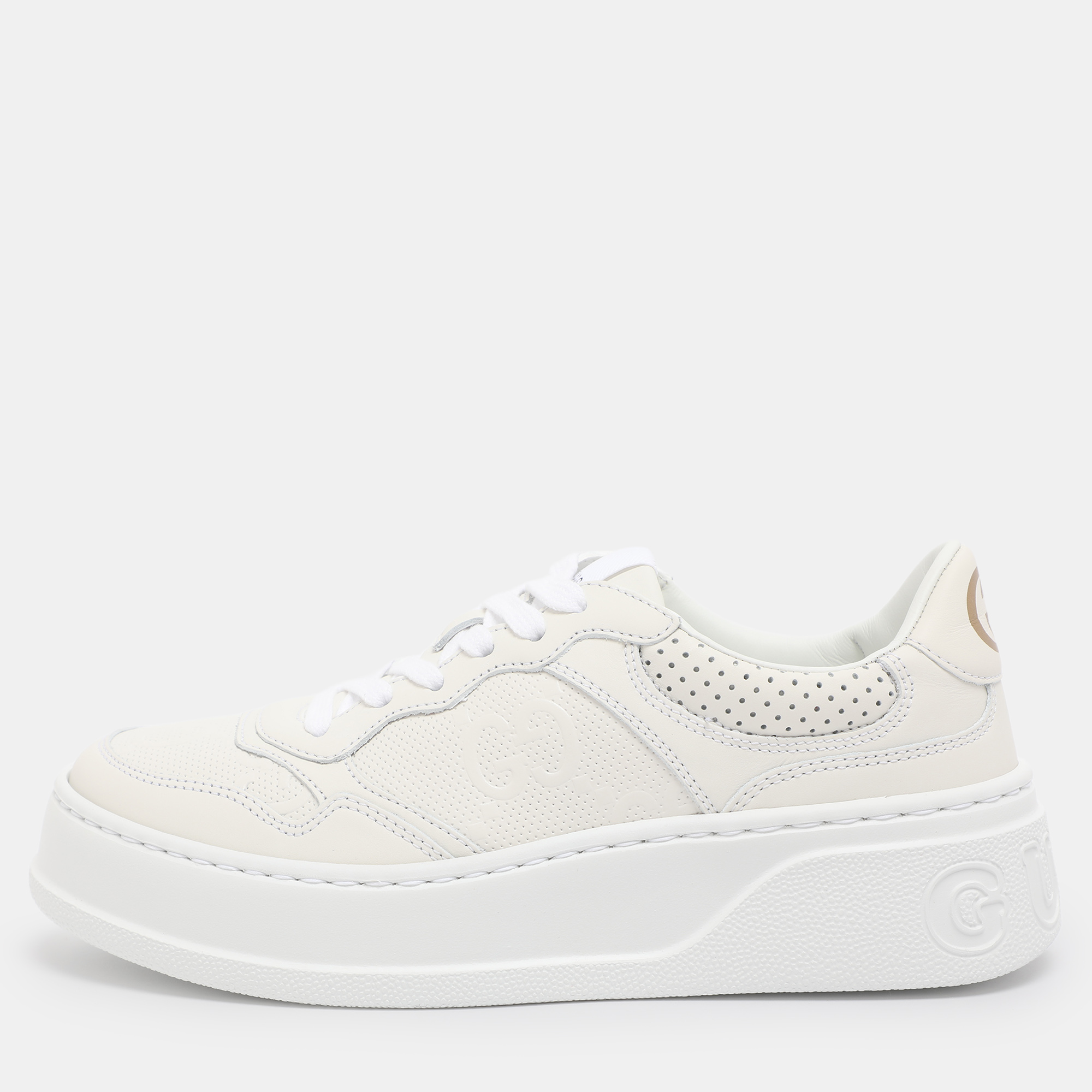 Pre-owned Gucci White Leather Chunky B Low Top Sneakers Size 37