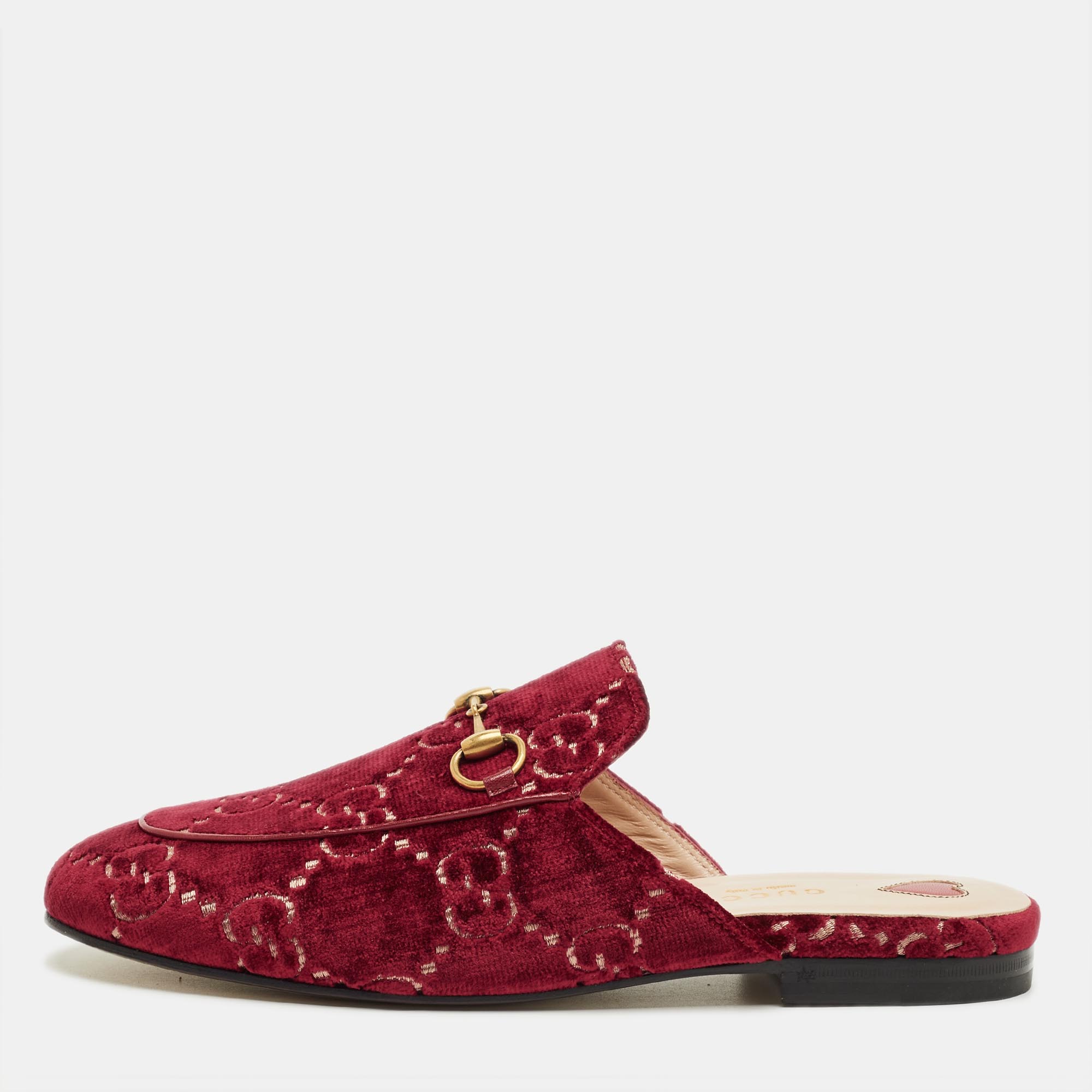 

Gucci Red GG Velvet Princetown Flat Mules Size